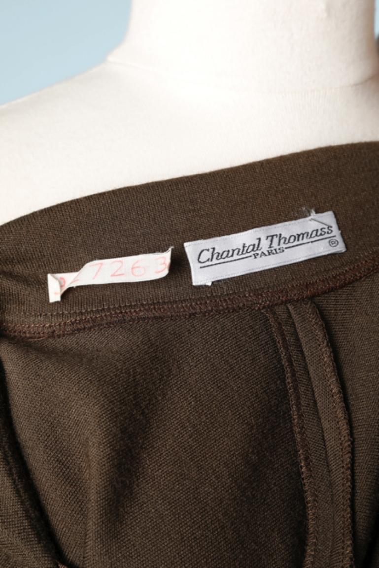 Brown wool jersey day dress with gros-grain piping and bow Chantal Thomass For Sale 2