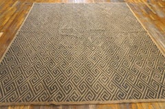 Tapis crocheté contemporain 6x9 en laine brune et jute à motif de clé grecque