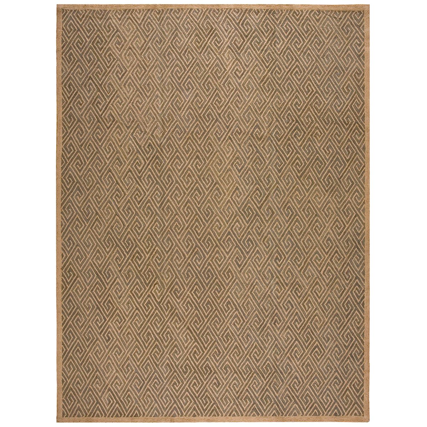 Brown Wool
Jute Greek Key Pattern Contemporary American Hooked Rug 6x9 Carpet