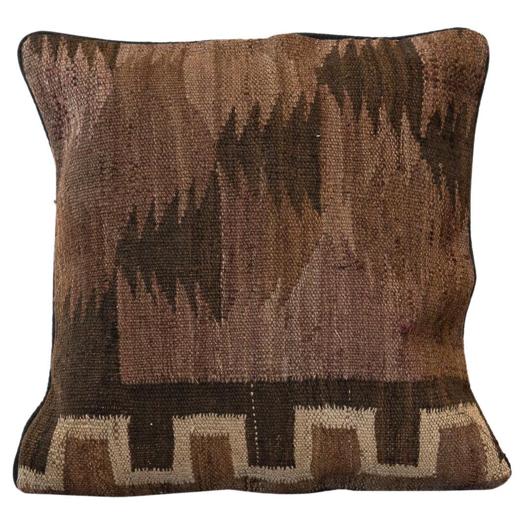Brown Wool Kilim Cushion Cover Abstract Handmade Scatter Cushion Pillow