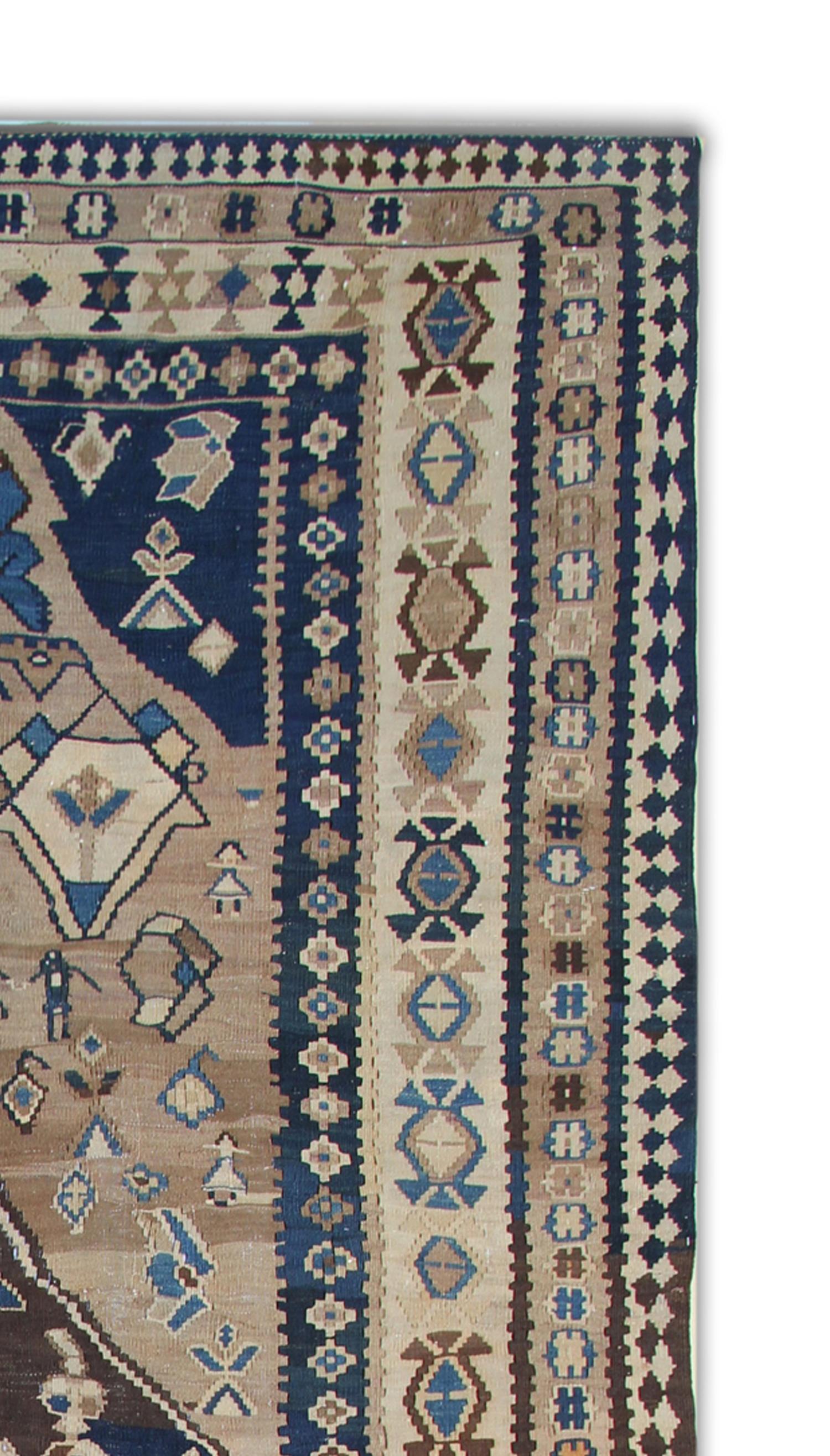 Brown Wool Kilim Rug Antique Carpet Traditional Flat-Woven Area Rug (Türkisch) im Angebot