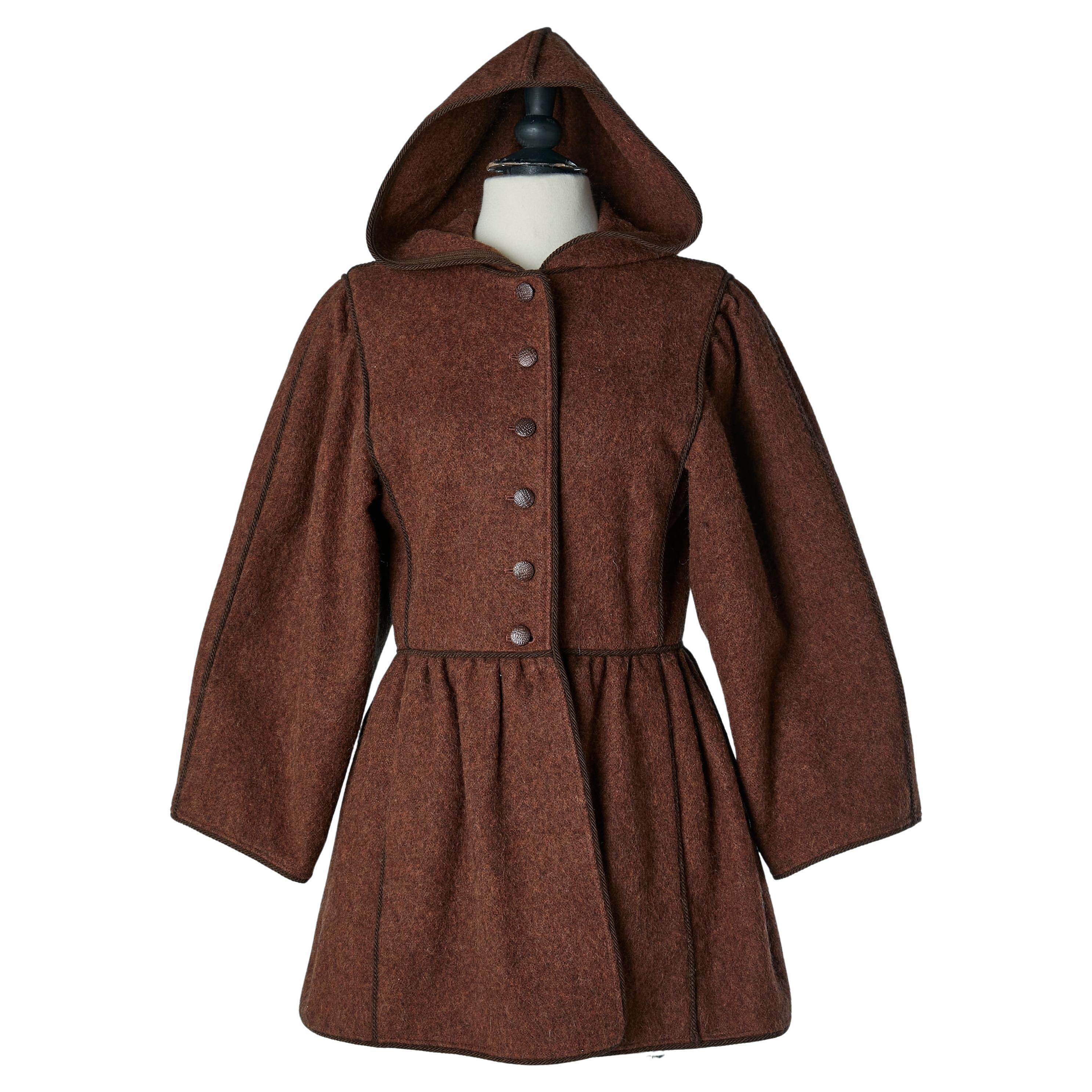 Brown wool single breasted jacket with hood SAINT LAURENT Rive Gauche 1977