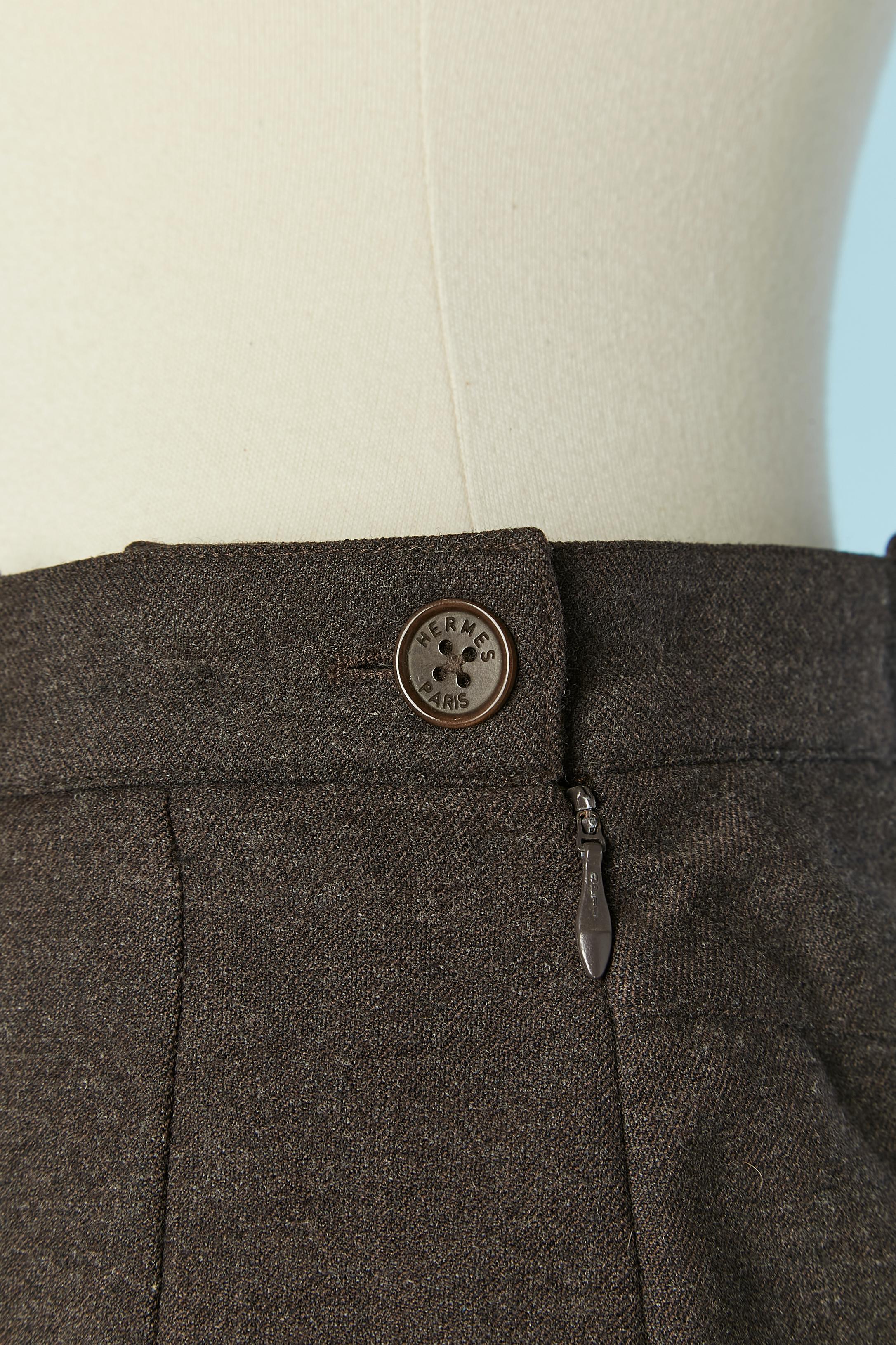 Black Brown wool skirt HERMES For Sale
