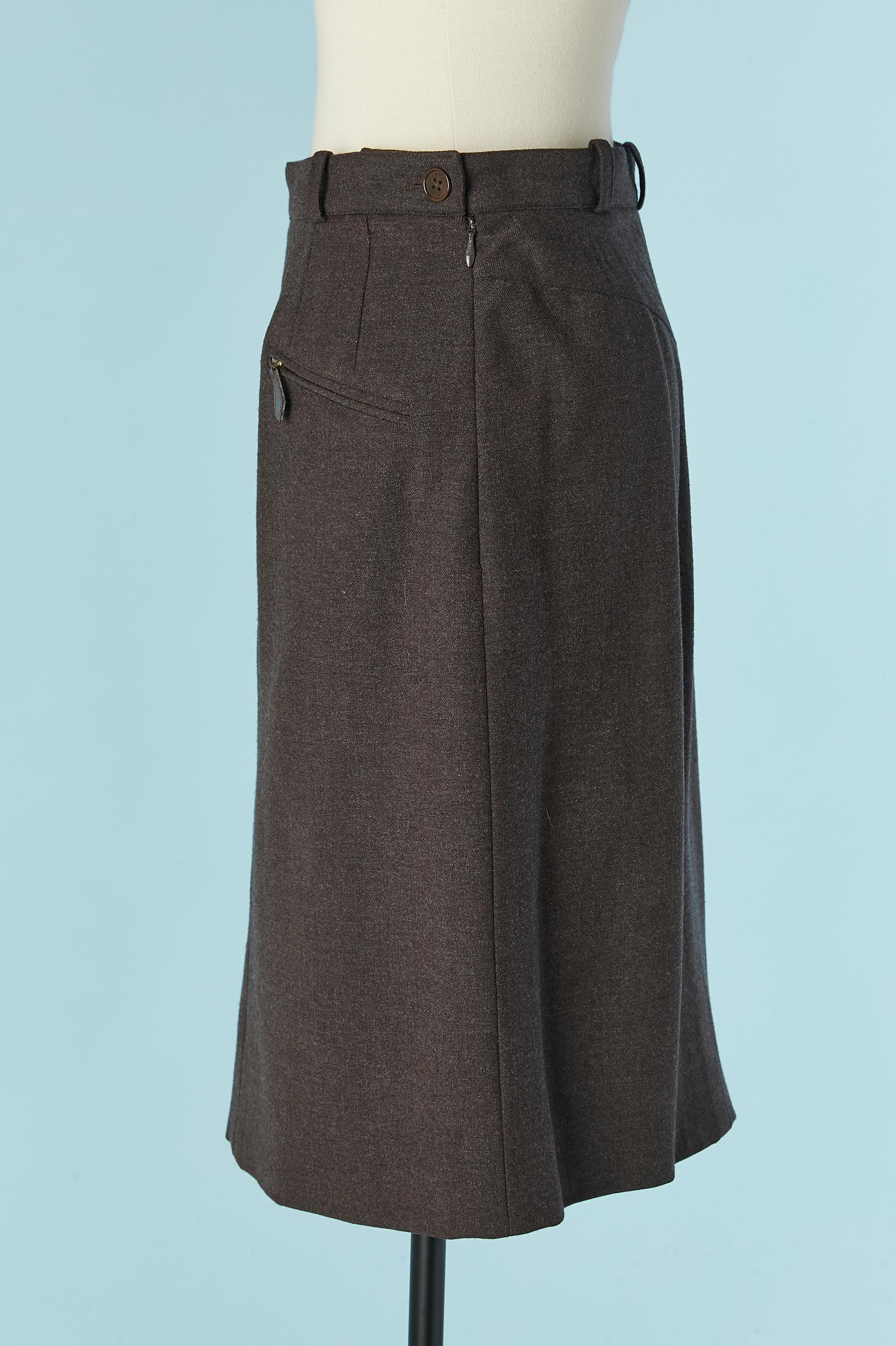 Brown wool skirt HERMES In Excellent Condition For Sale In Saint-Ouen-Sur-Seine, FR
