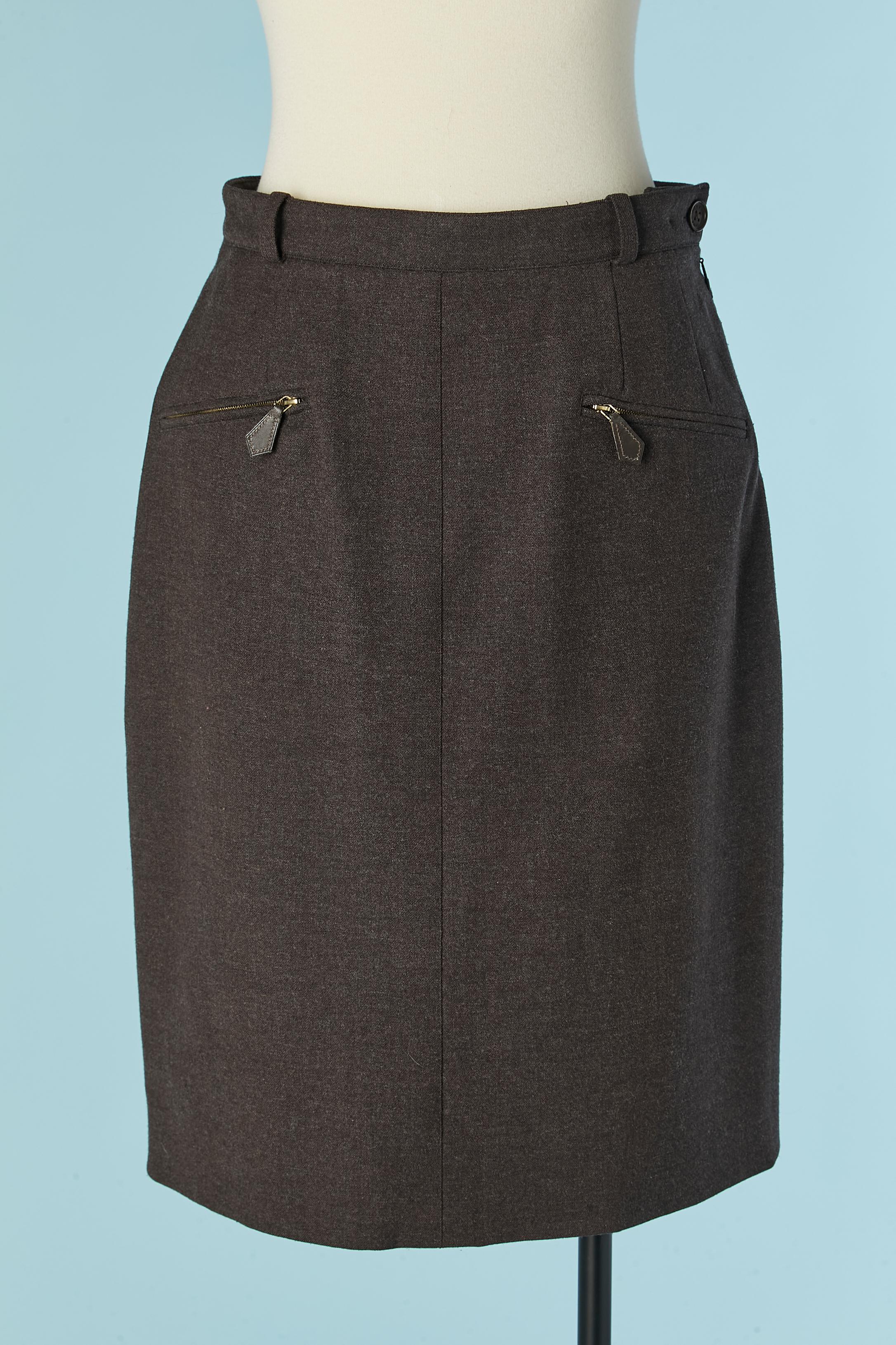 Brown wool skirt HERMES For Sale