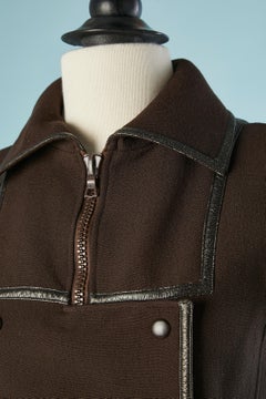 Brown wool skirt-suit and black piping Courrèges Paris Couture Future Circa 1970