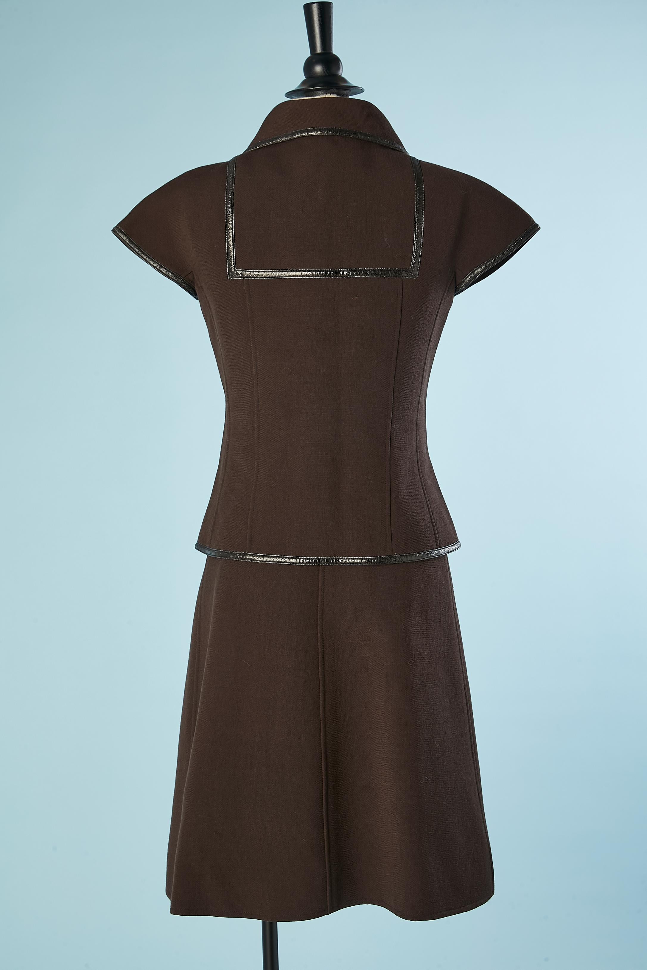 Women's Brown wool skirt-suit and black piping Courrèges Paris Couture Future Circa 1970 For Sale