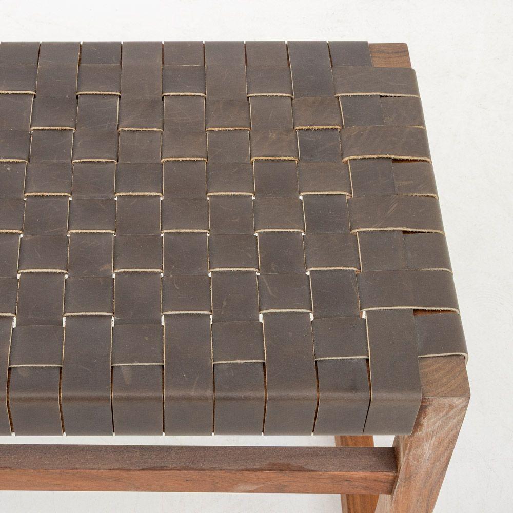 Banc acajou en cuir tressé marron Bon état - En vente à Astoria, NY