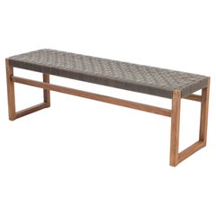 Brown Woven Leather Mahogany Bench