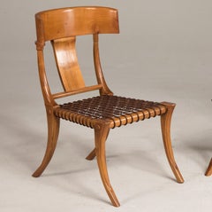 Brown Woven Leather Seat Walnut Saber Legs Customizable Chairs