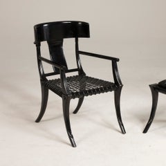 Brown Woven Leather Wood Saber Legs Armchairs Customizable Colors & Upholstery