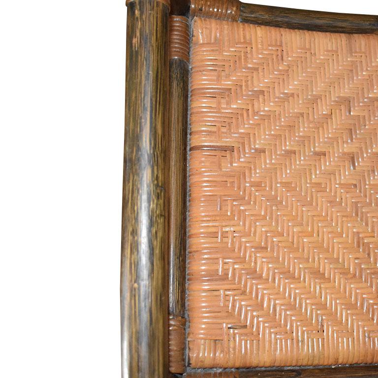 Brown Woven Rattan, Bamboo and Cane Safari Chair with Arms by Mcguire In Good Condition In Oklahoma City, OK
