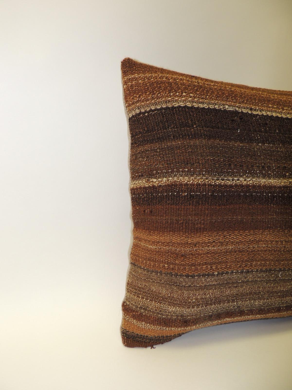 Moorish Brown Woven Turkish Grain Sack Stripe Decorative Bolster Pillow