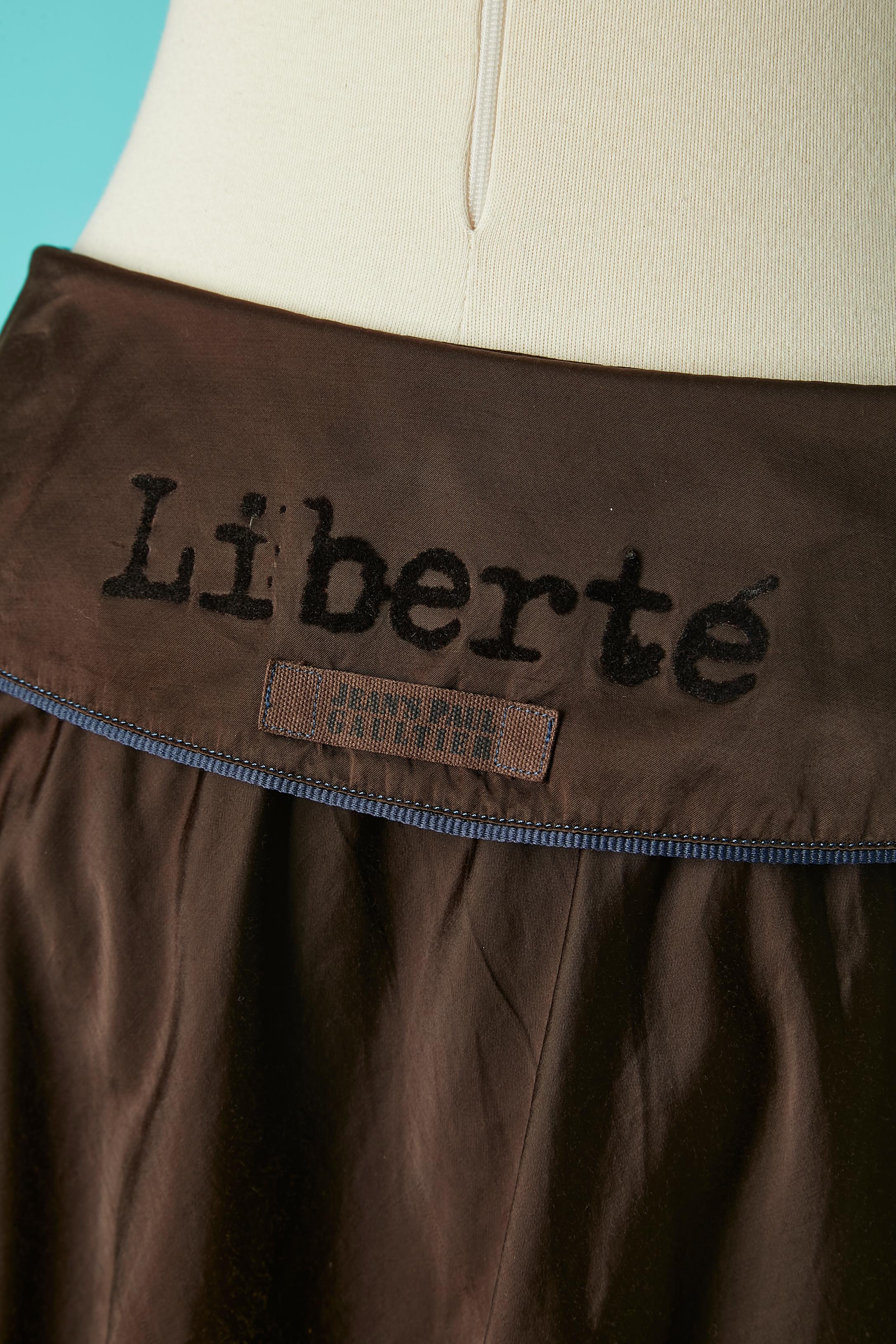 Brown wrap skirt with black writing on Gaultier Jeans  For Sale 1