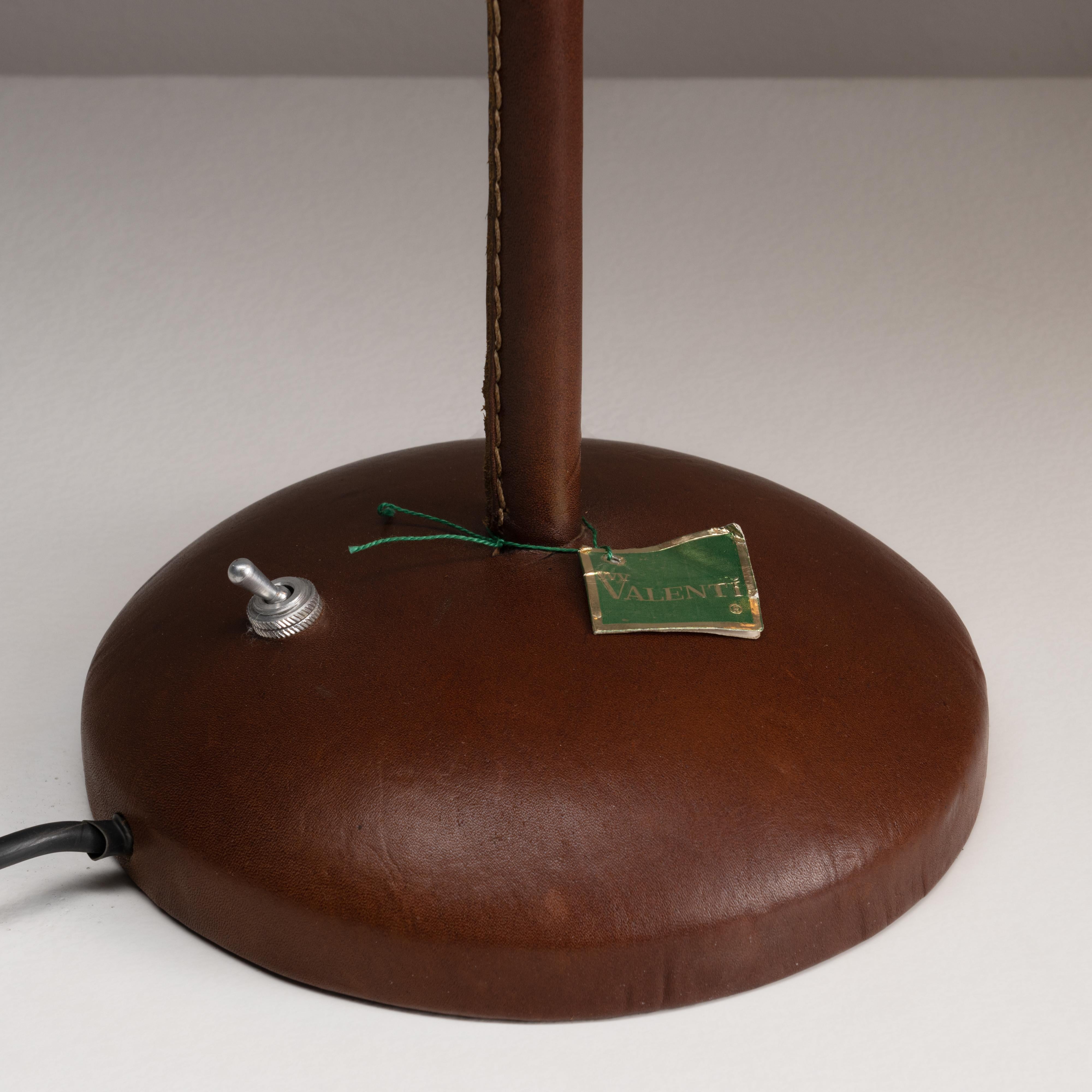 Steel Brown Leather Table Lamps by Valenti