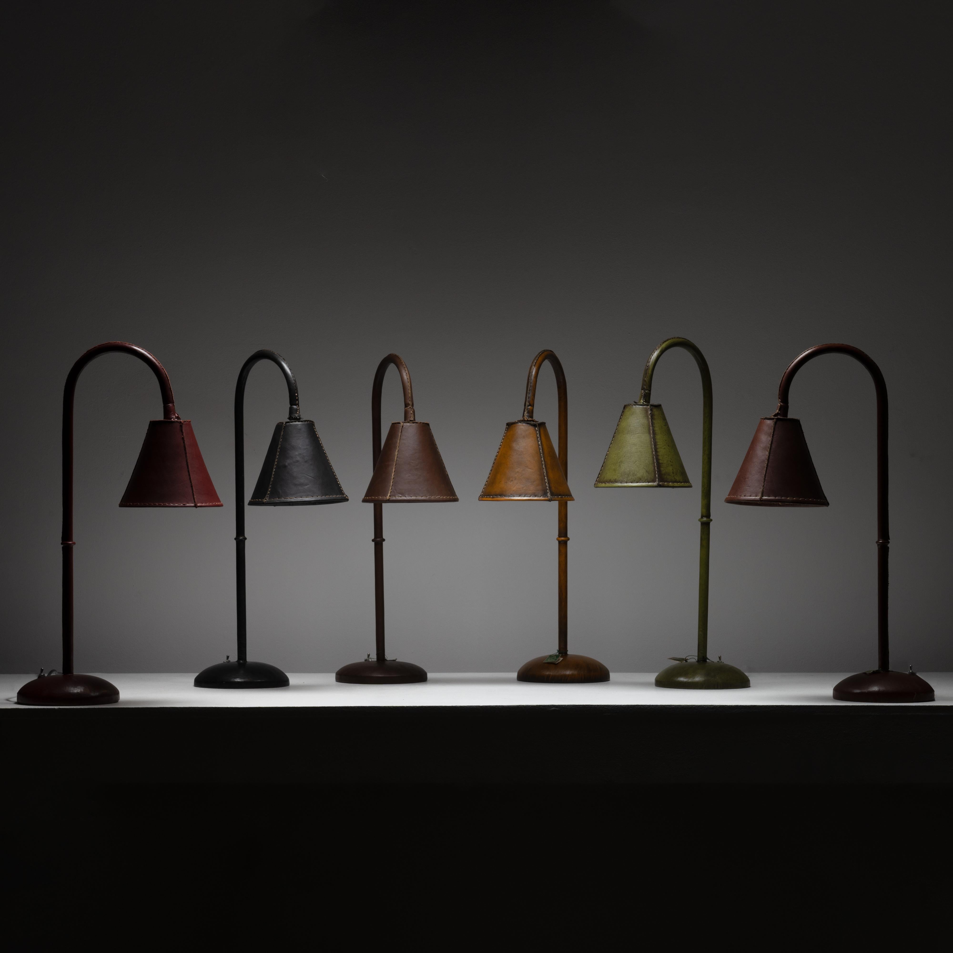 Brown Leather Table Lamps by Valenti 1