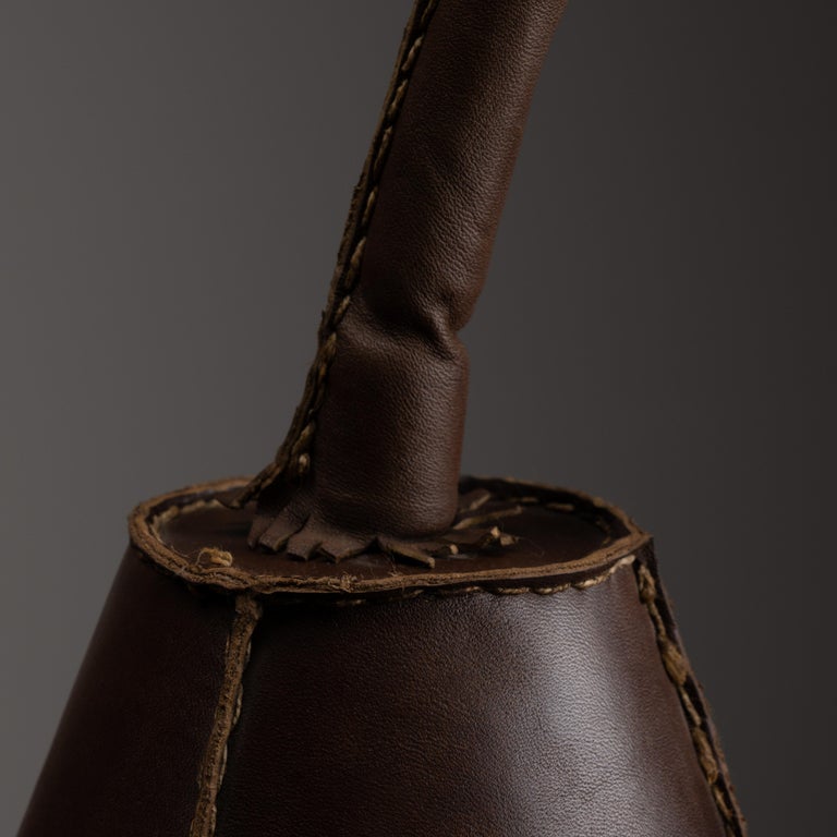 Spanish Brown Leather Table Lamps by Valenti For Sale