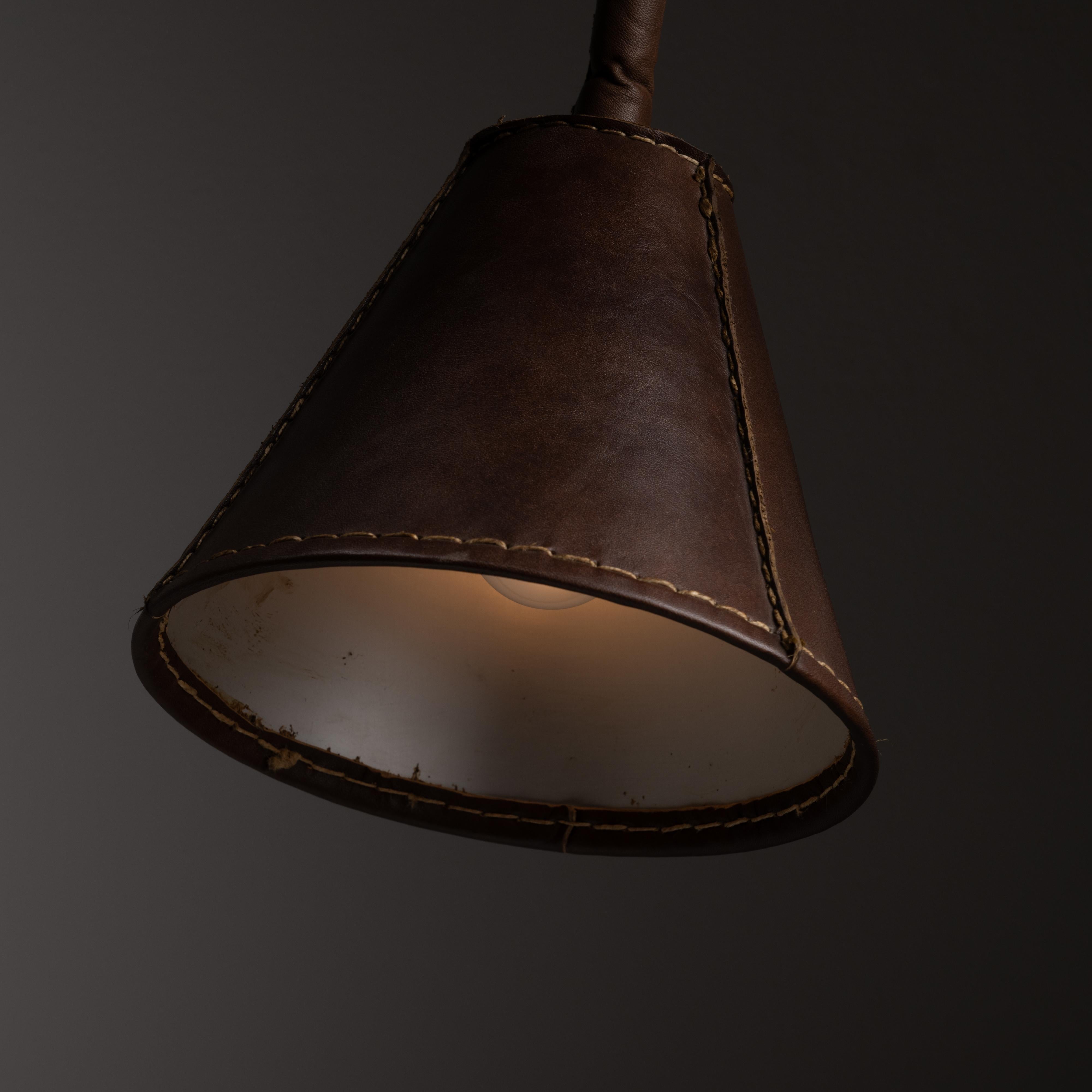 Spanish Brown Leather Table Lamps by Valenti