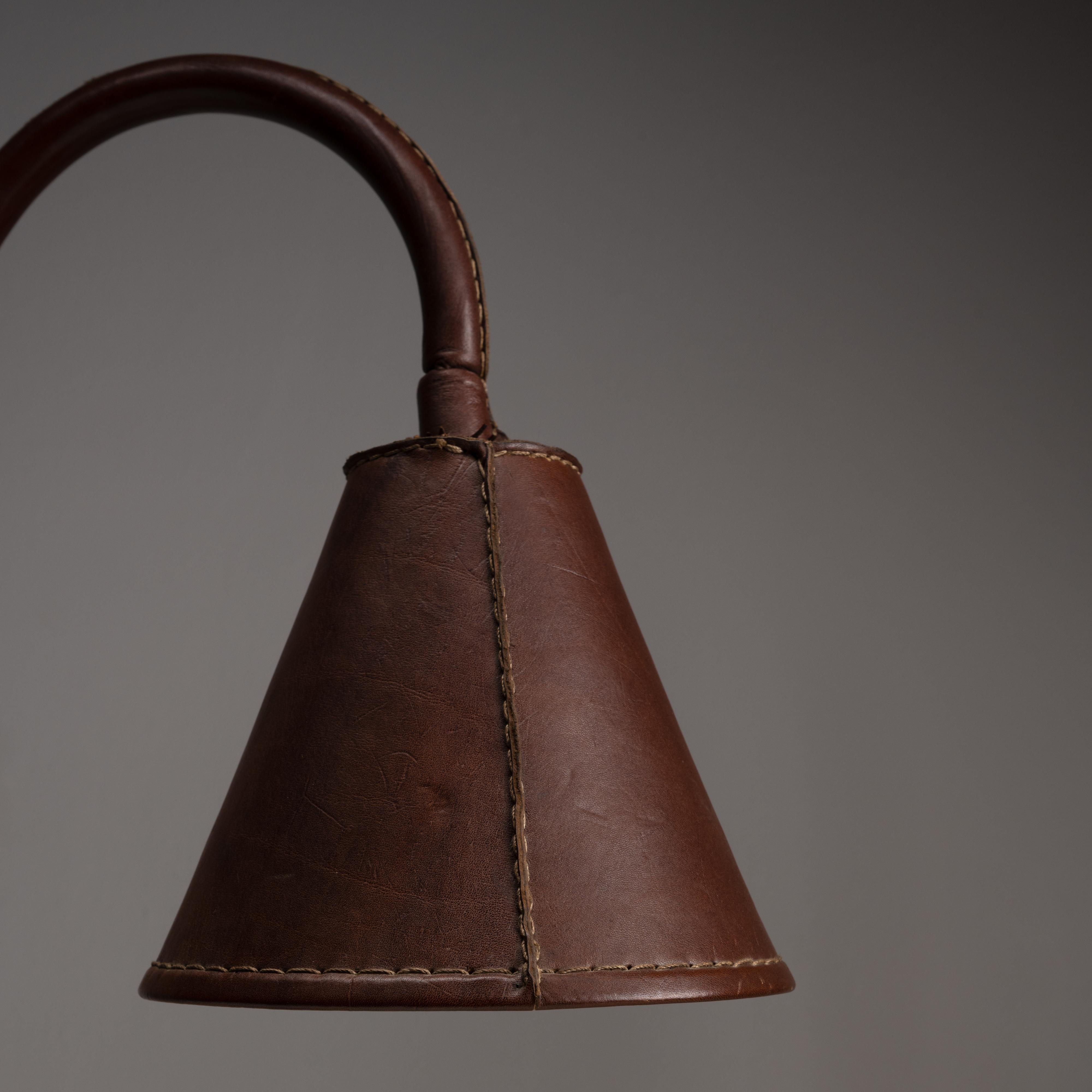 Patinated Brown Leather Table Lamps by Valenti