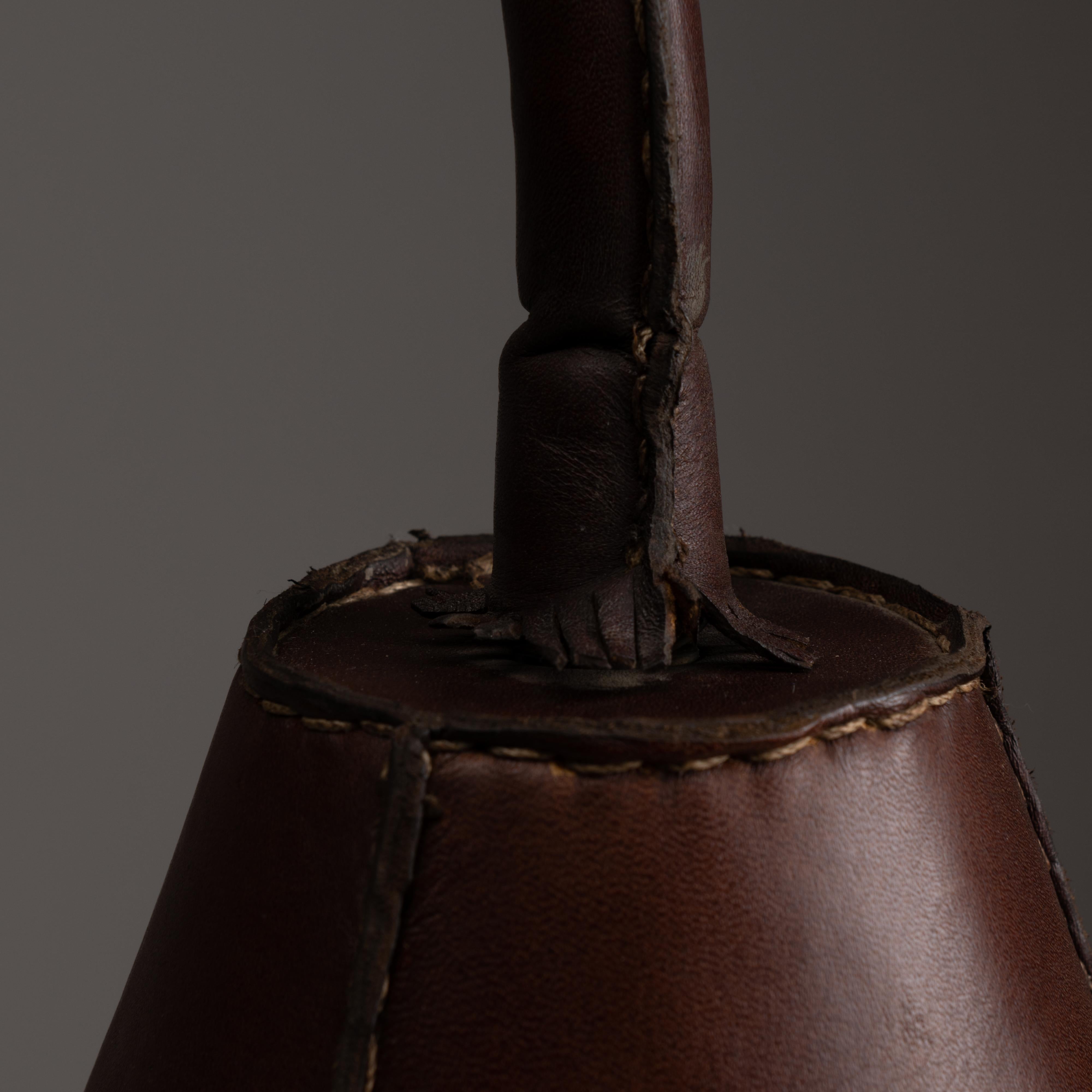 Patinated Brown Leather Table Lamps by Valenti