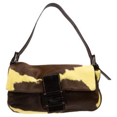 Brown & Yellow Fendi Ponyhair Baguette Tasche