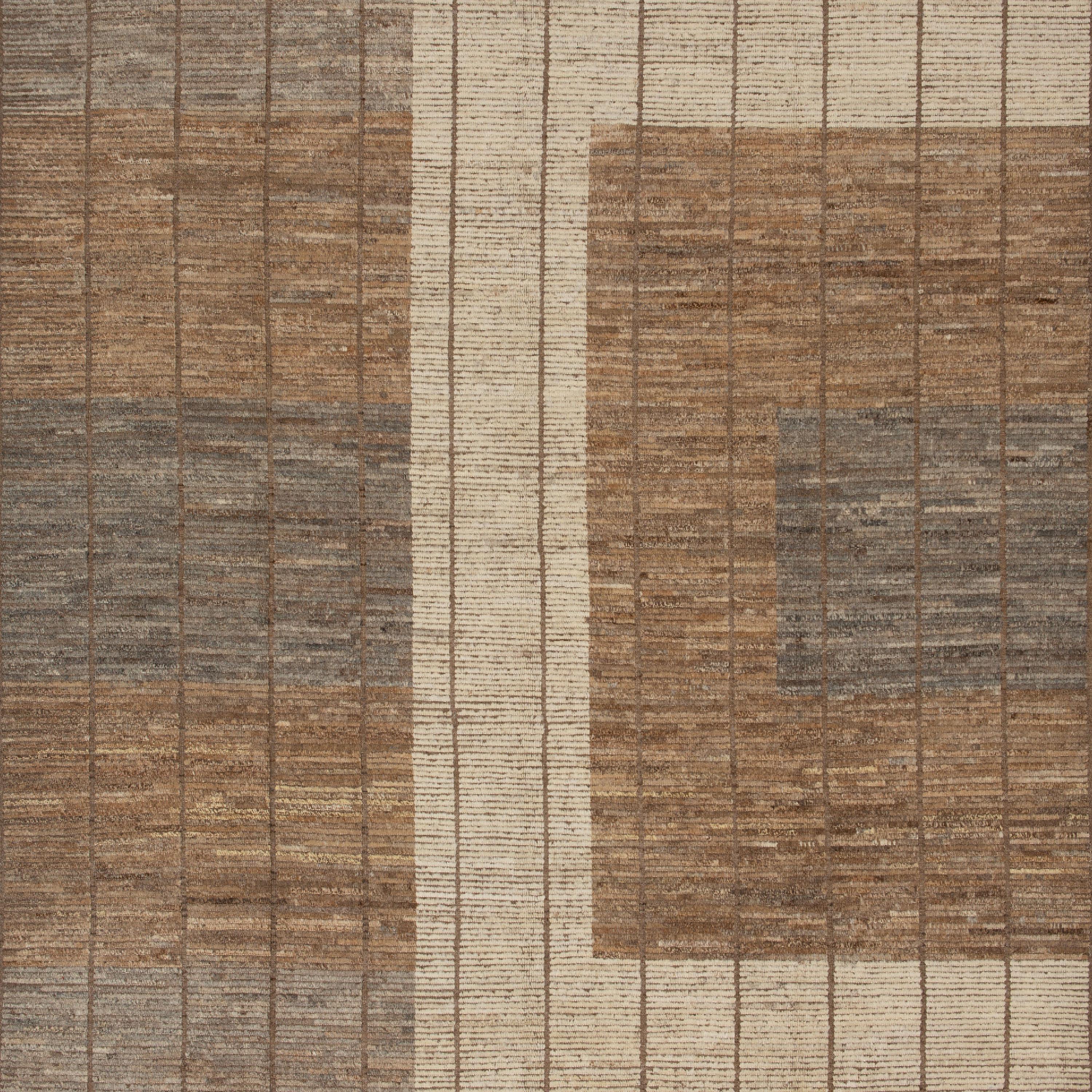 Inspired by the grounding foundations of Earth's natural colors and pure materials, this Brown Zameen Modern Wool Rug - 9'5
