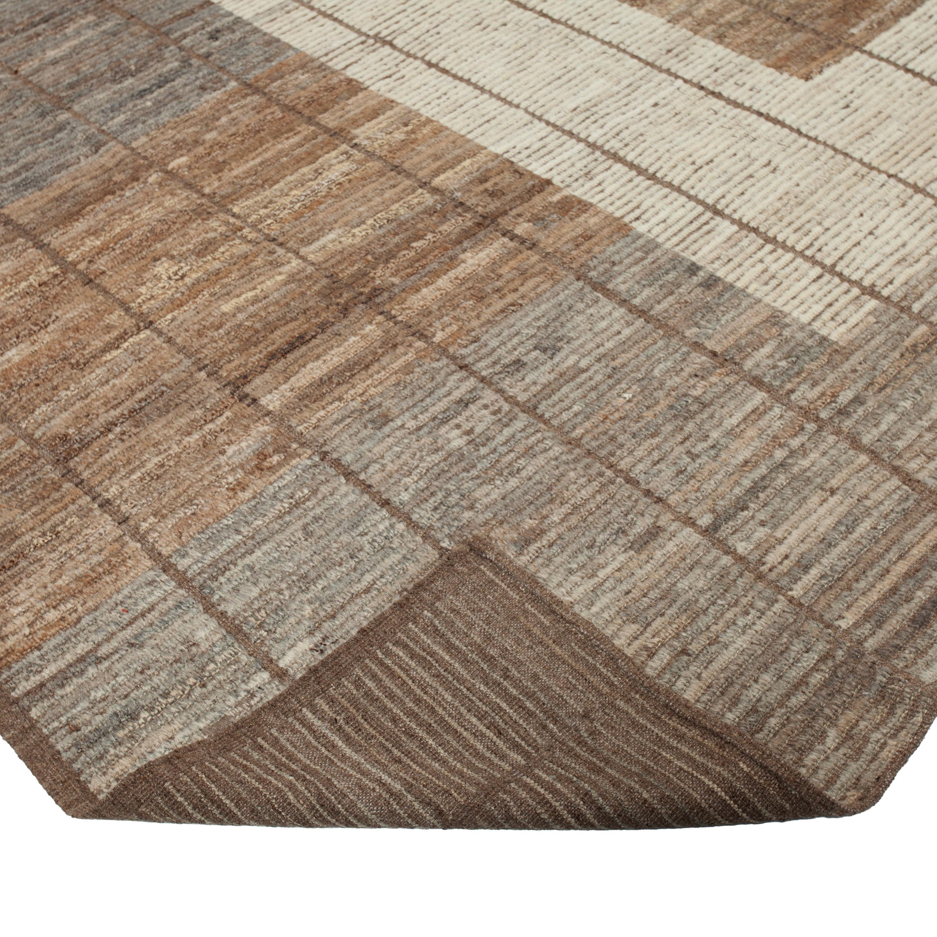 Afghan abc carpet Tapis en laine moderne Brown Zameen - 9'5