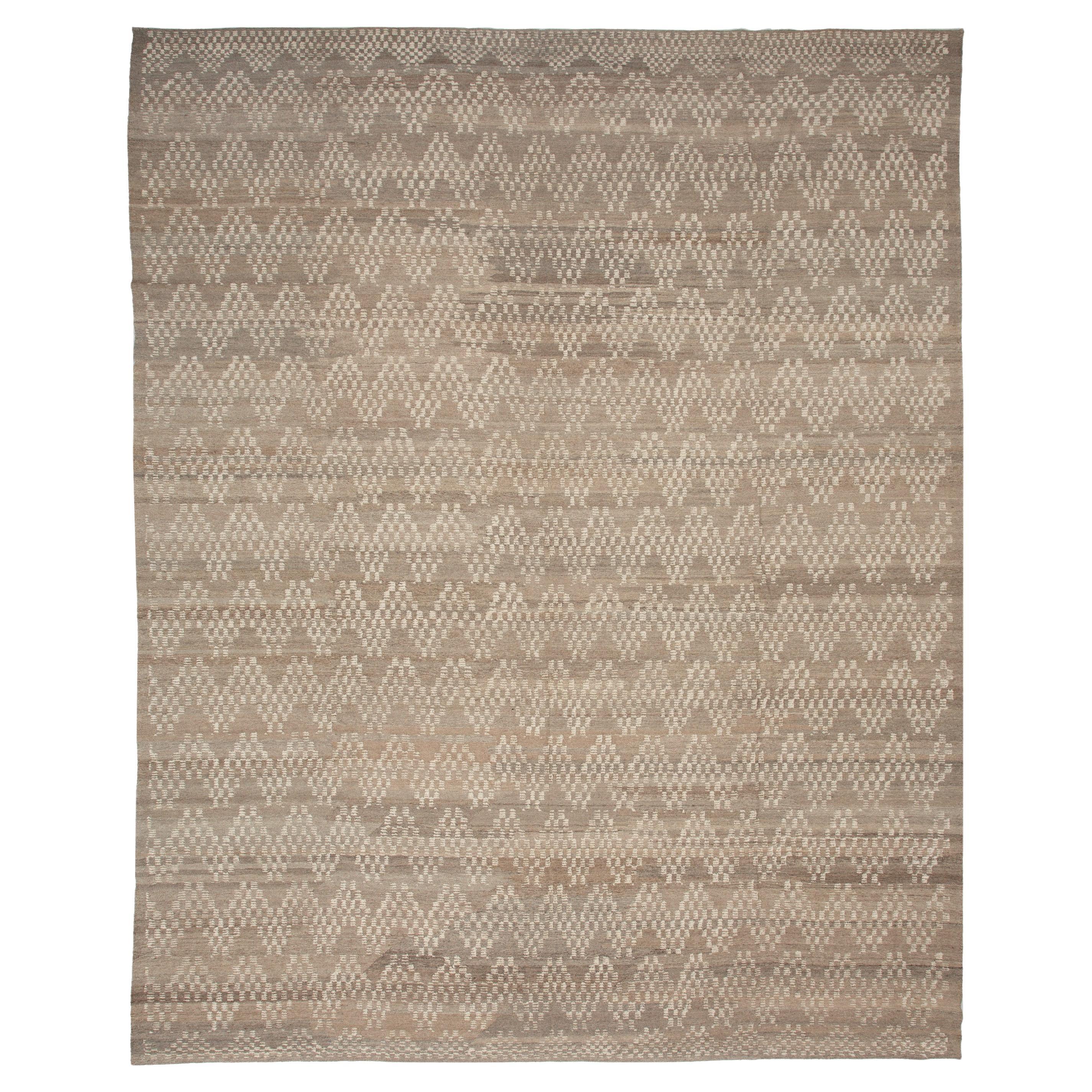 abc carpet Brown Zameen Transitional Wool Rug - 13'8" x 16'6" For Sale