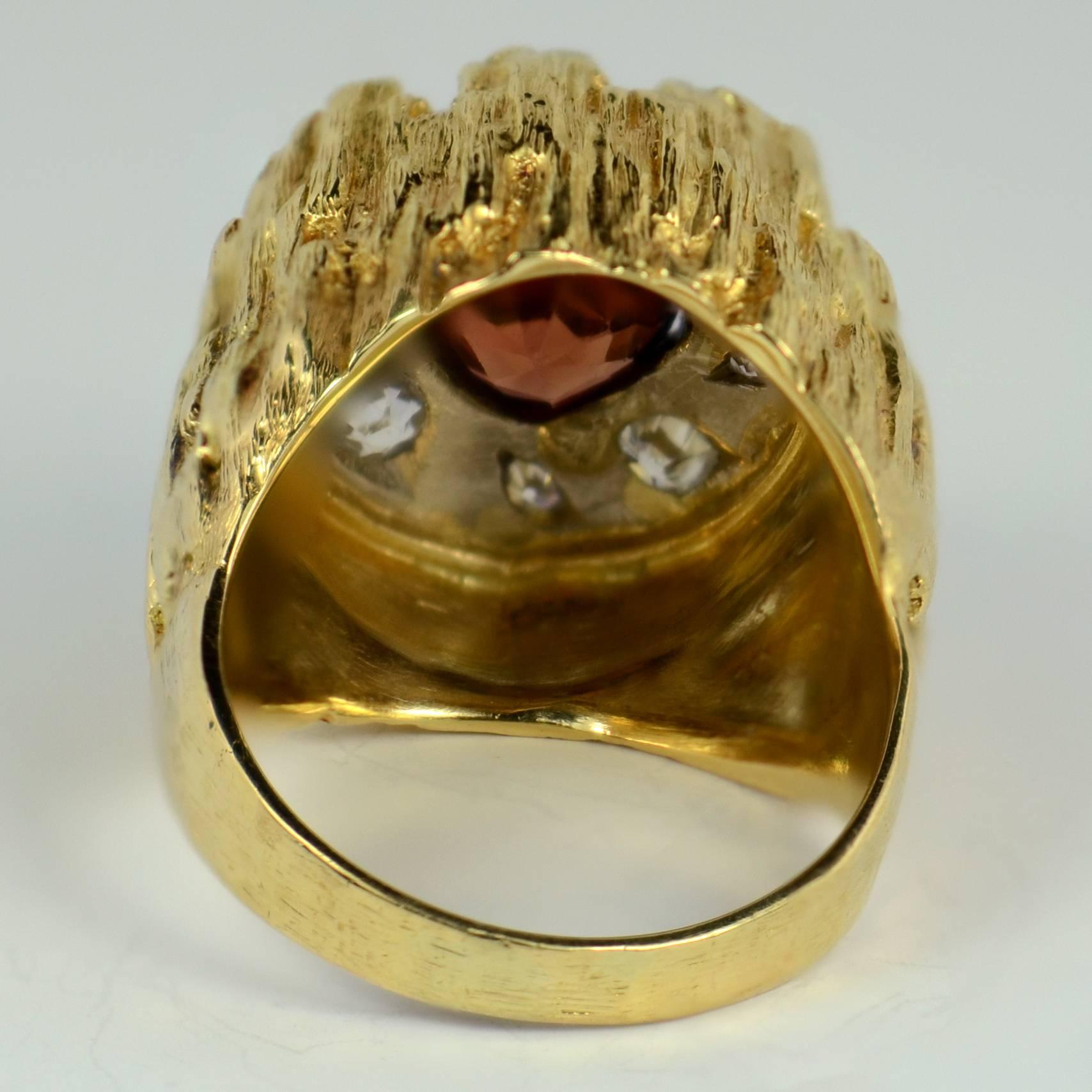Brown Zircon Diamond Gold Modernist Ring For Sale 8