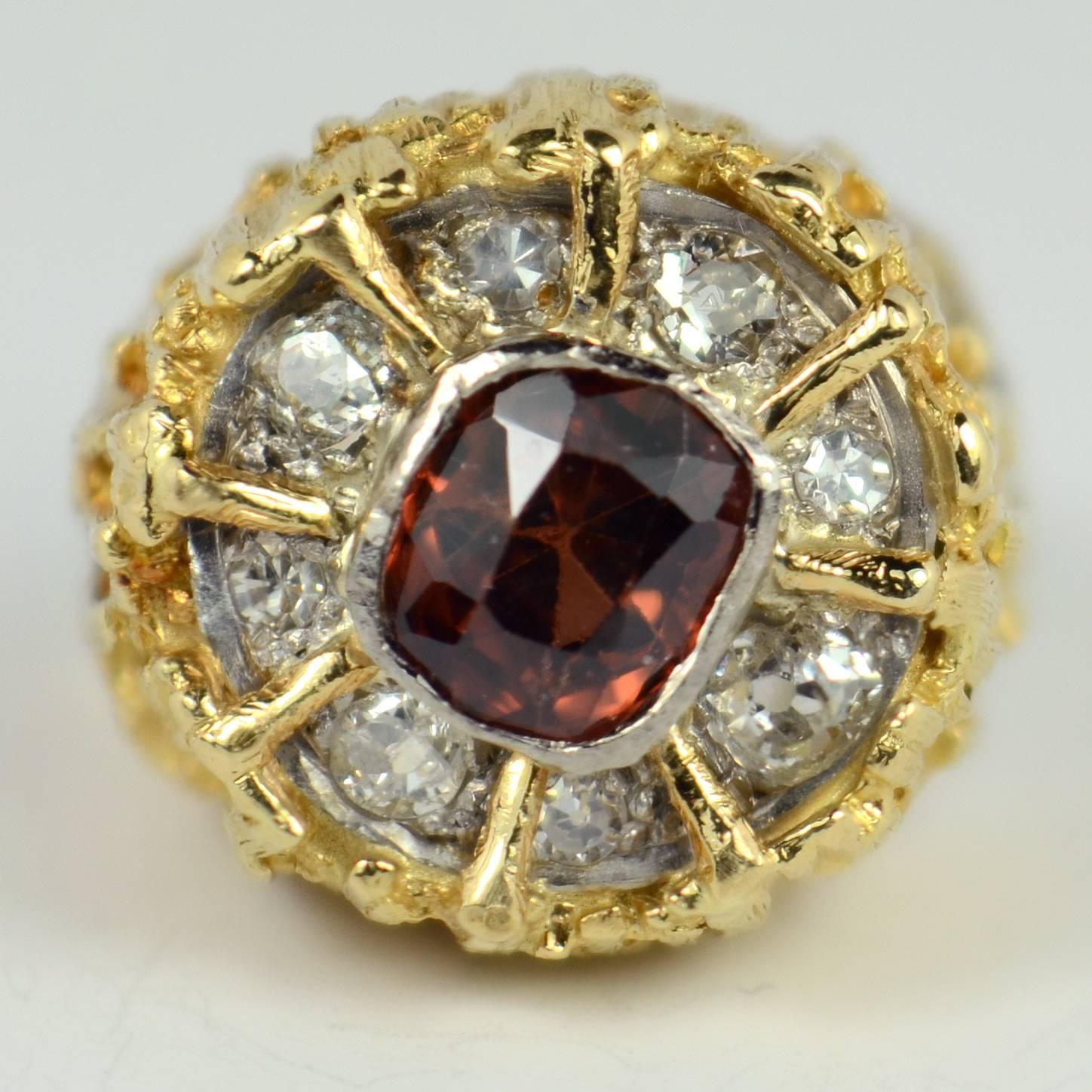 Brown Zircon Diamond Gold Modernist Ring For Sale 1