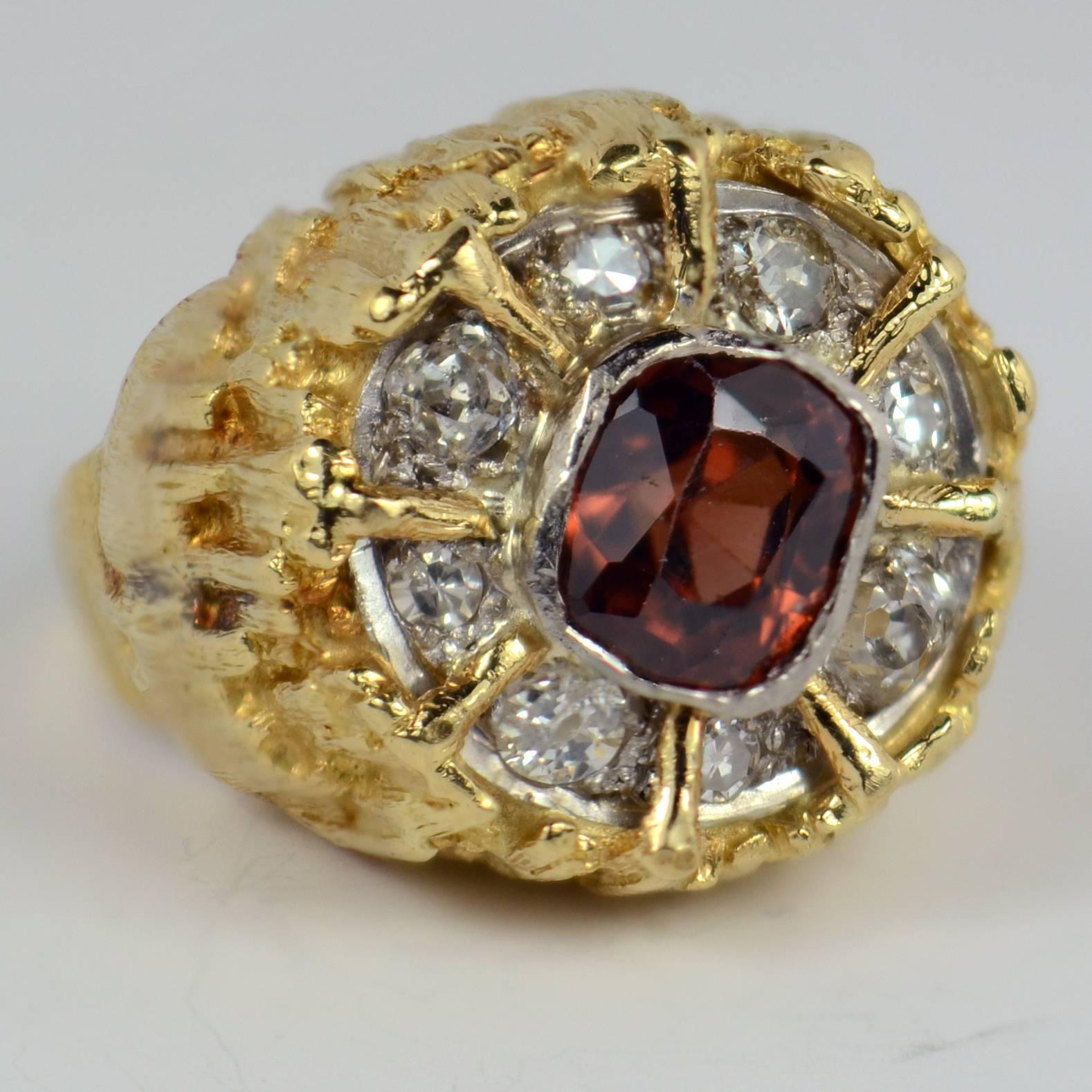 Brown Zircon Diamond Gold Modernist Ring For Sale 2