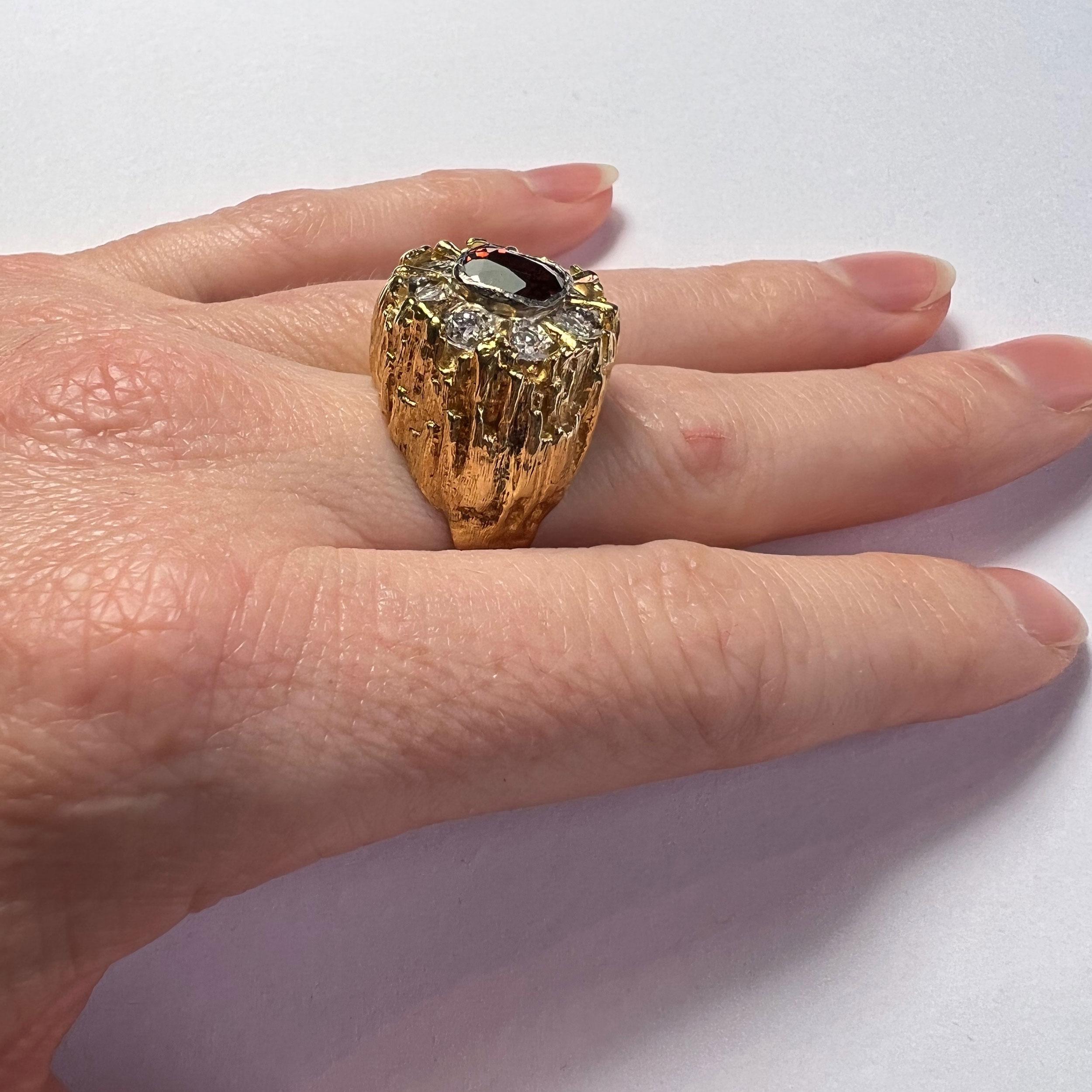 Cushion Cut Brown Zircon Diamond Gold Modernist Ring For Sale