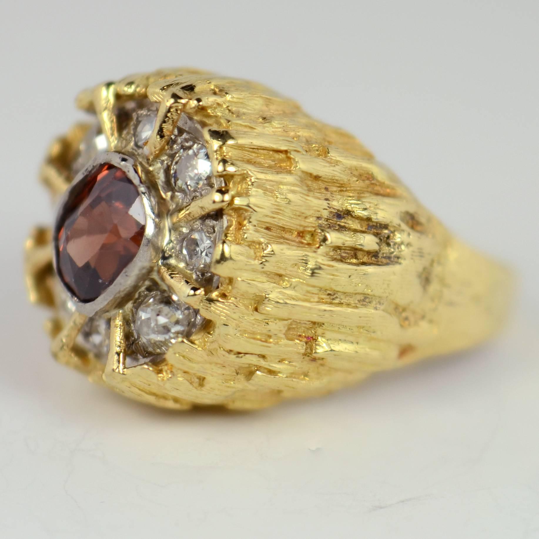 Brown Zircon Diamond Gold Modernist Ring For Sale 3