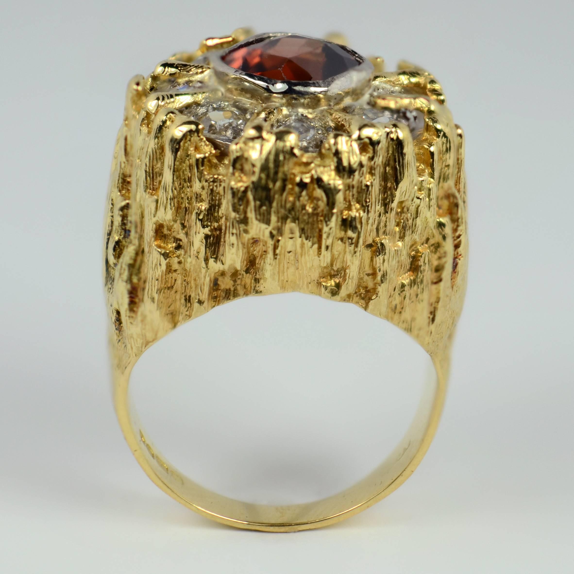 Brown Zircon Diamond Gold Modernist Ring For Sale 4