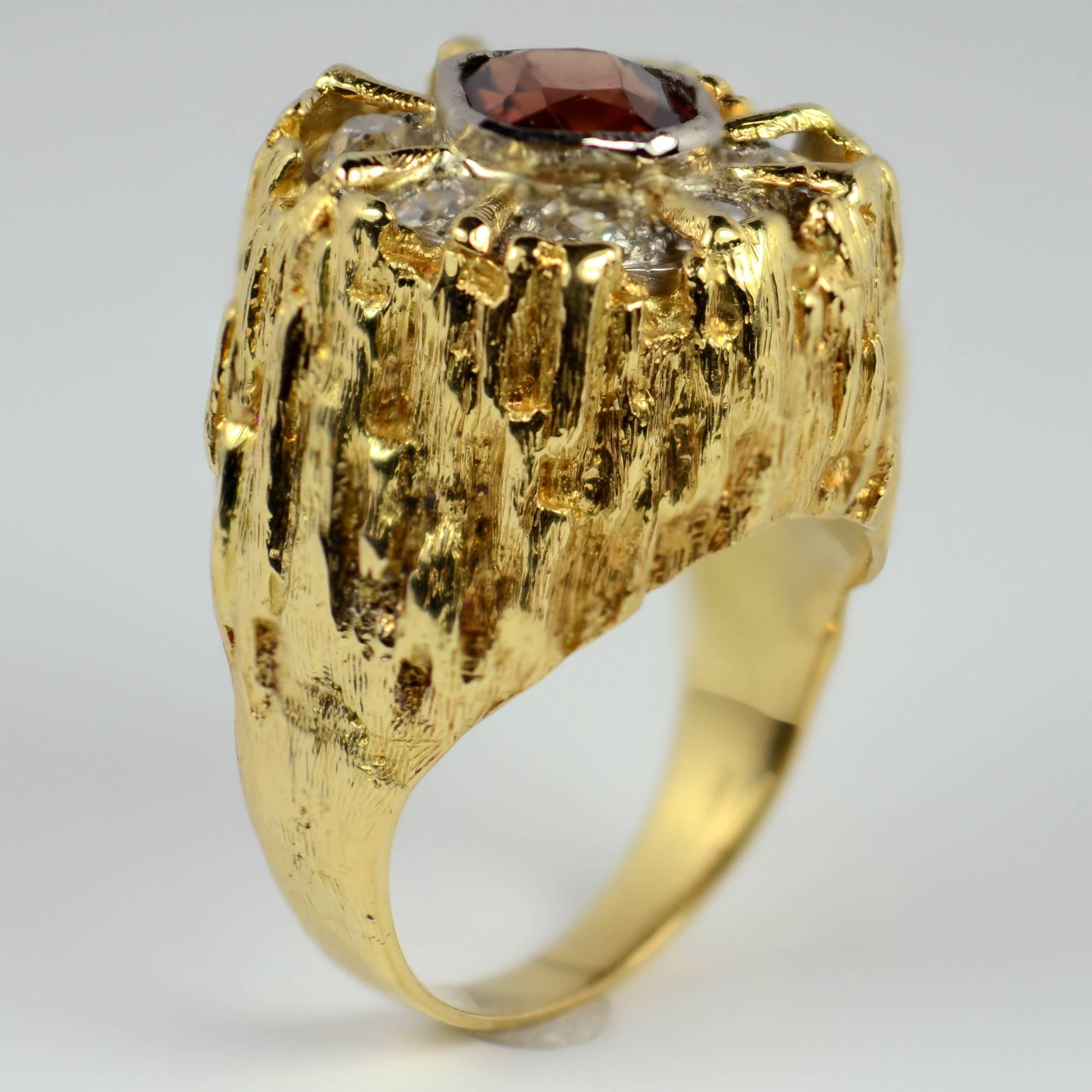 Brown Zircon Diamond Gold Modernist Ring For Sale 5