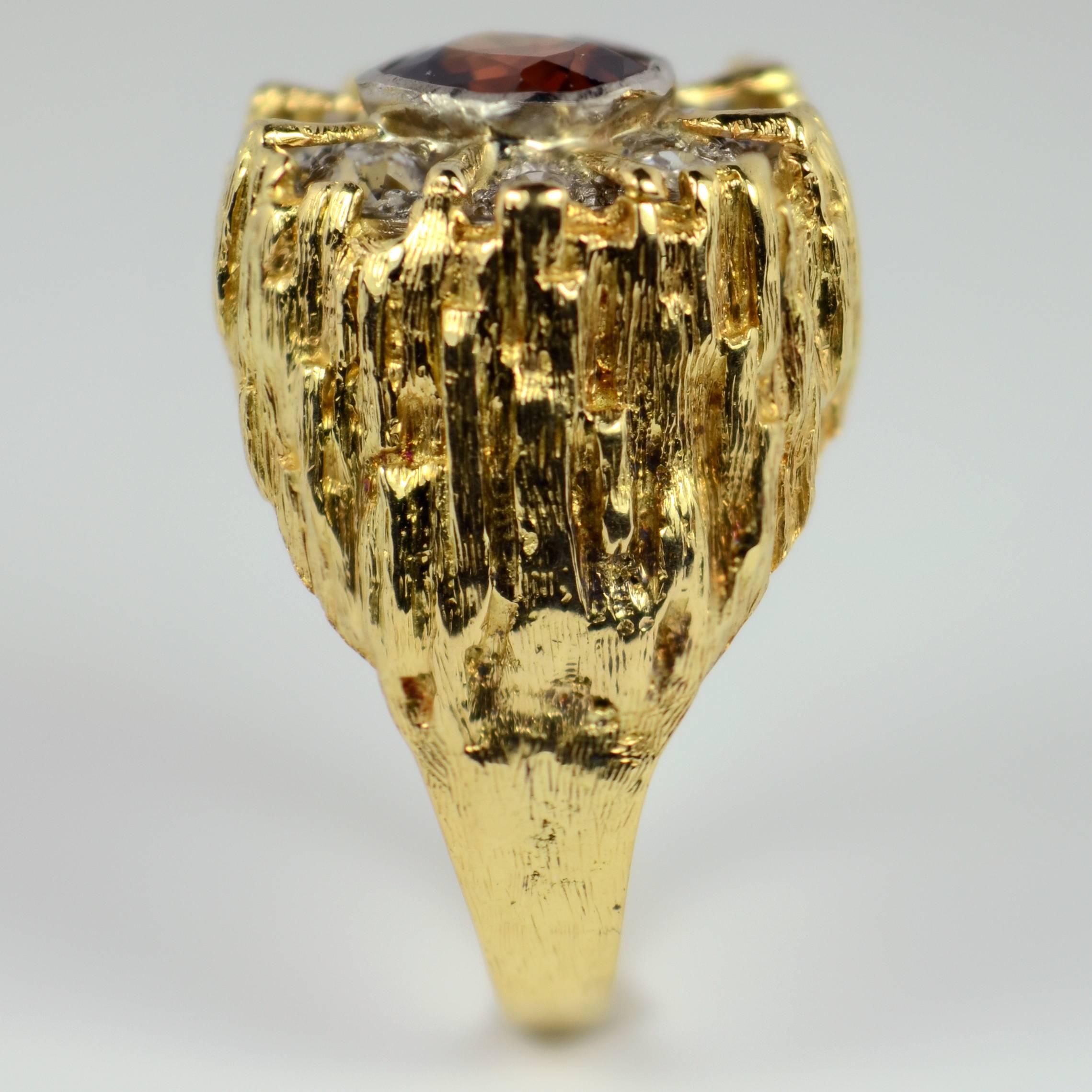 Brown Zircon Diamond Gold Modernist Ring For Sale 6