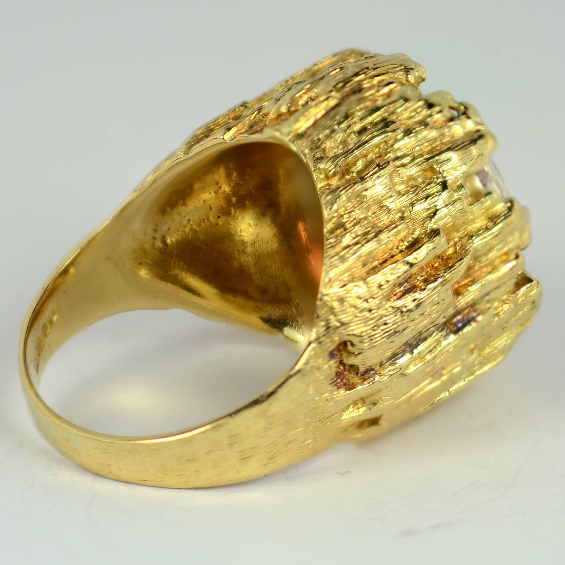 Brown Zircon Diamond Gold Modernist Ring For Sale 7
