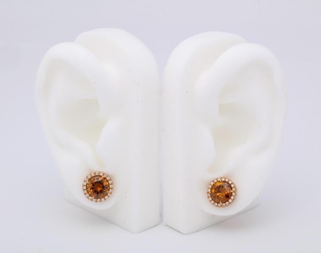 Brown Zircon Diamond Rose Gold Earrings In New Condition In Bal Harbour, FL