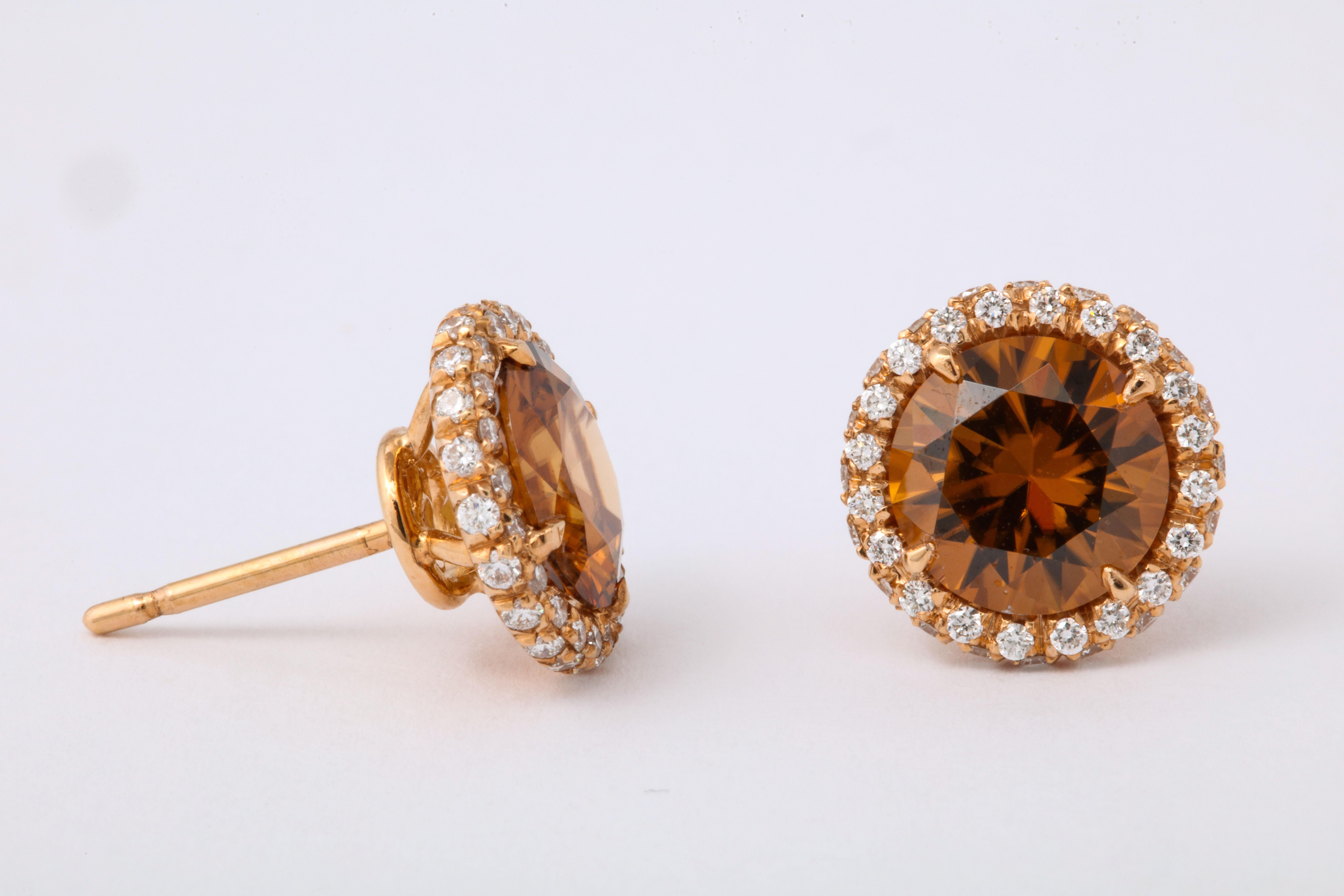 Women's Brown Zircon Diamond Rose Gold Earrings