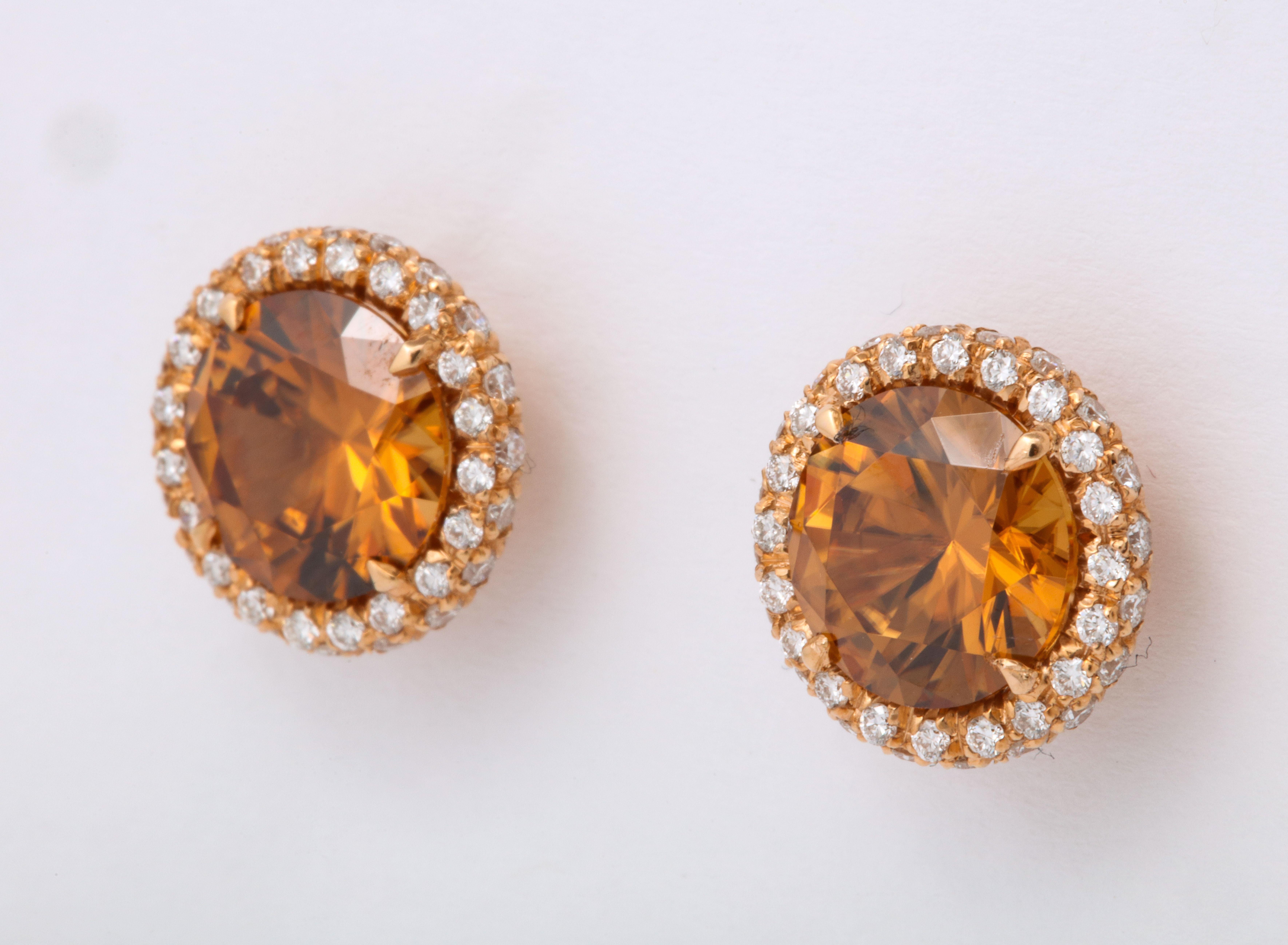 Brown Zircon Diamond Rose Gold Earrings 1
