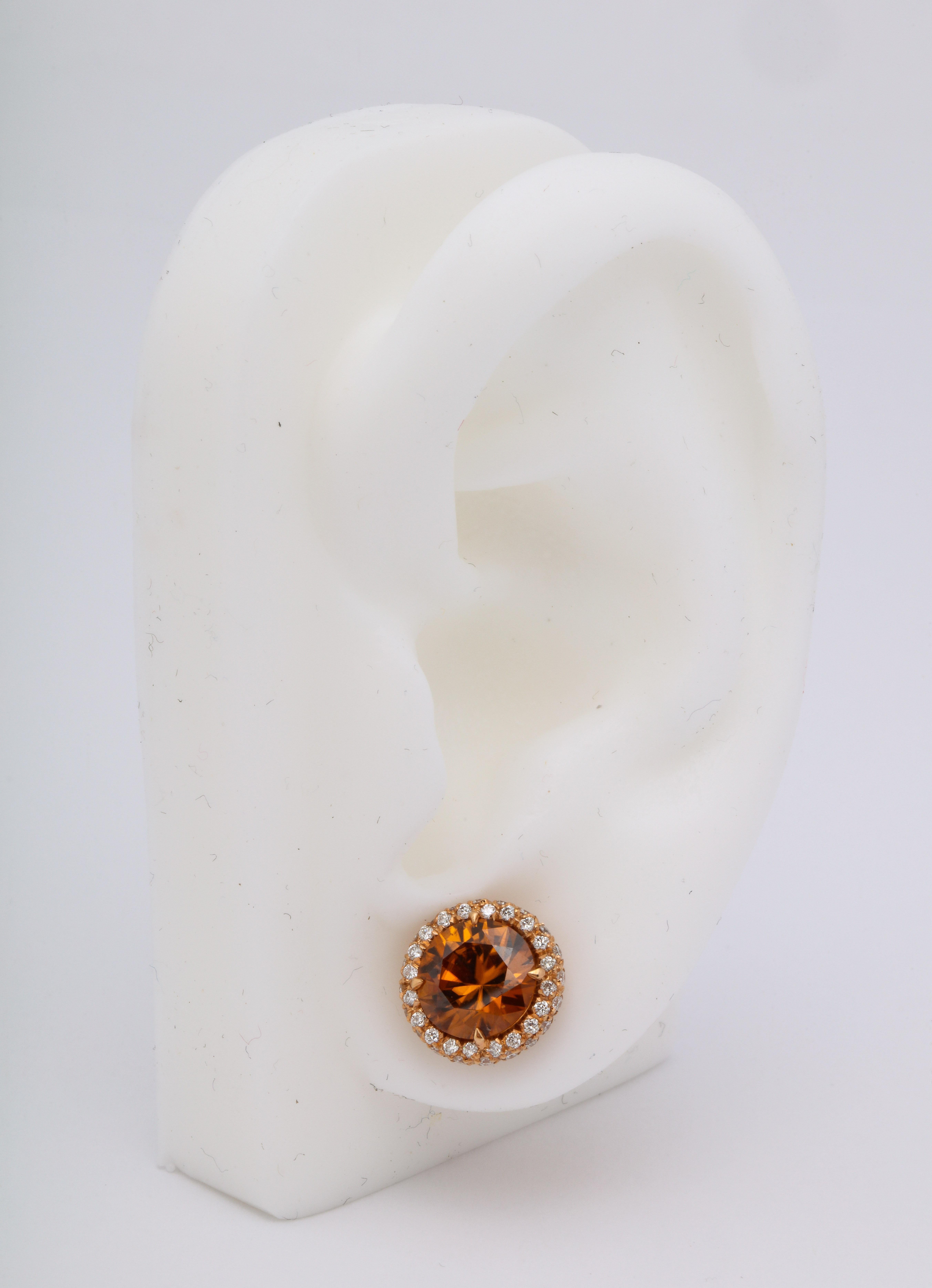 Brown Zircon Diamond Rose Gold Earrings 3