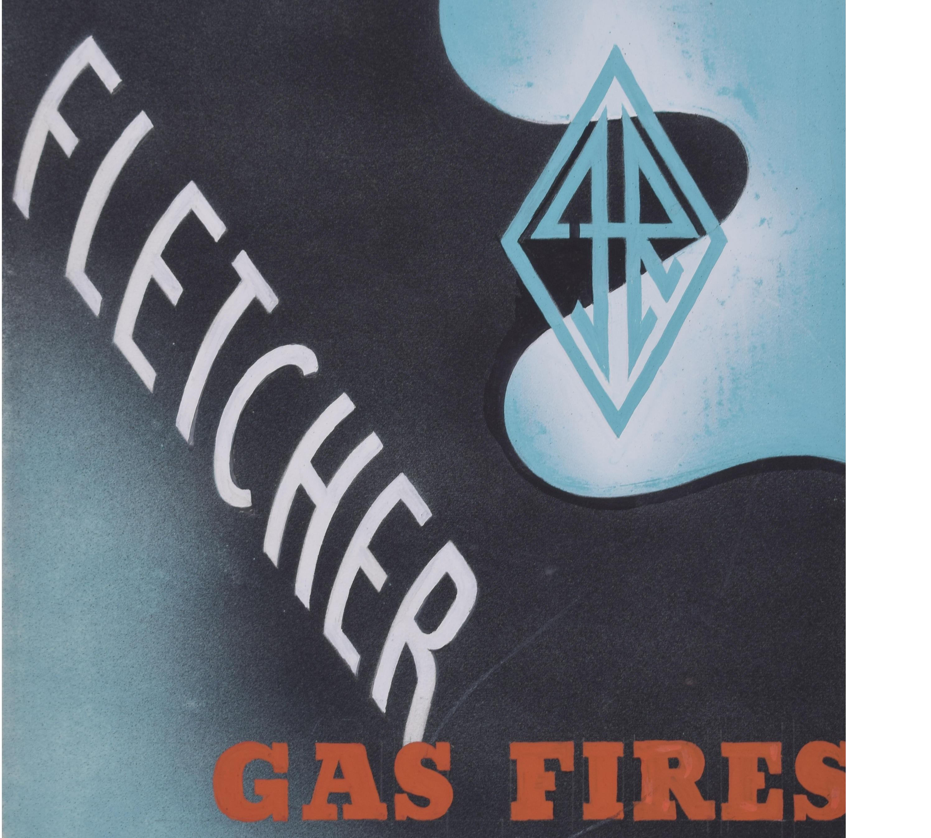 Fletcher gas fires brochure 1937 painted design by Brownbridge For Sale 1