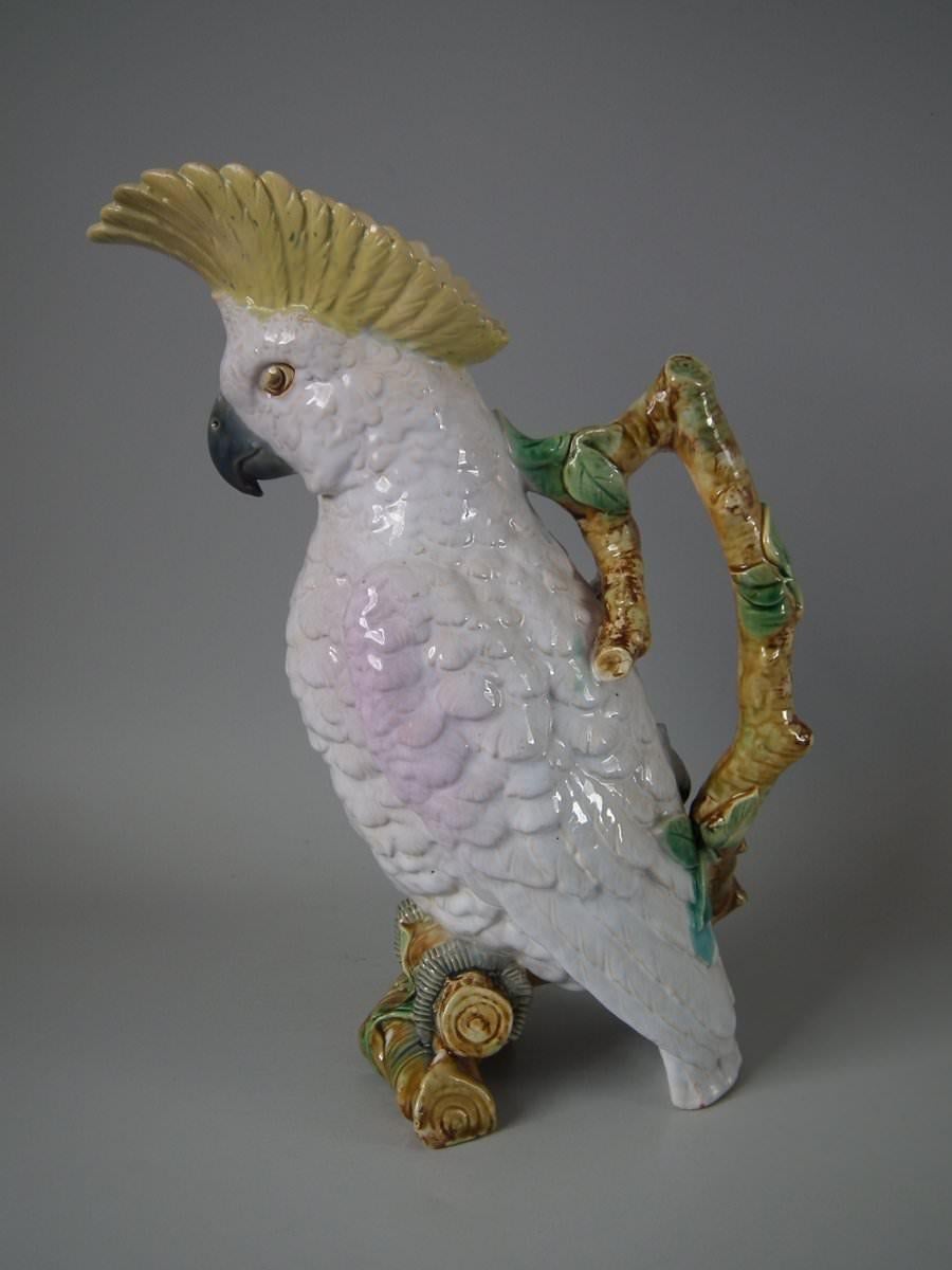 Glazed Brownfield Majolica Cockatoo Jug or Pitcher