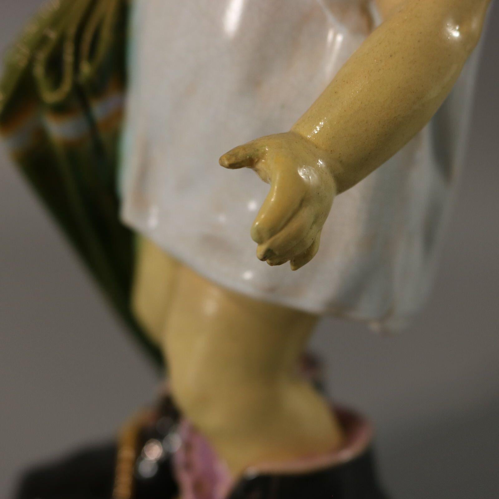Brownfield Majolica Figure of a Child, Titled PAPA For Sale 9