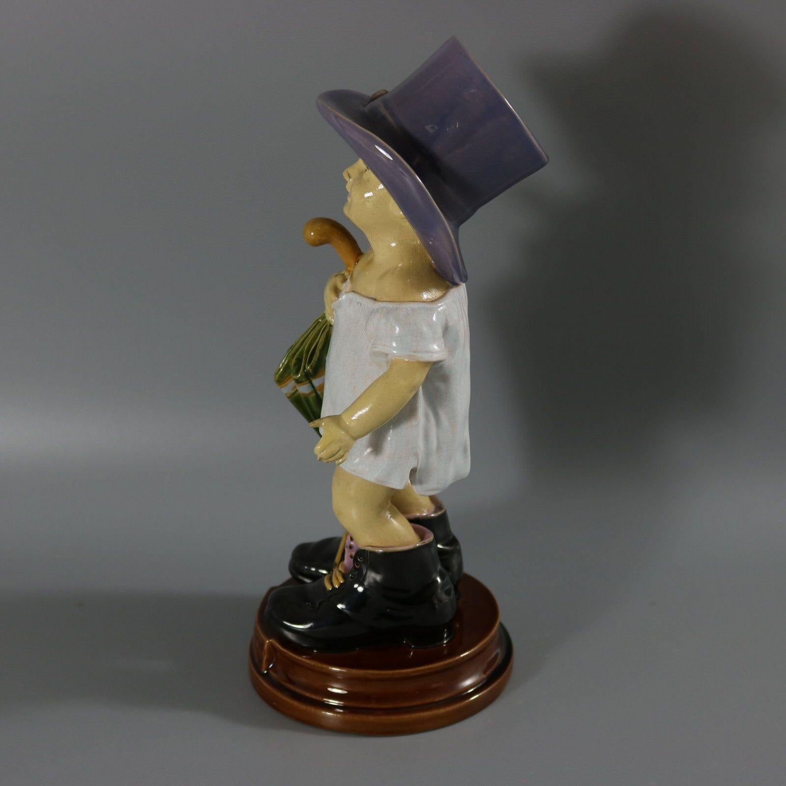 Brownfield Majolica Figure of a Child, Titled PAPA In Good Condition For Sale In Chelmsford, Essex