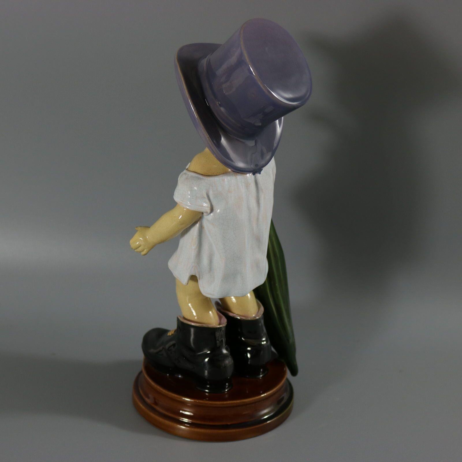 Late 19th Century Brownfield Majolica Figure of a Child, Titled PAPA For Sale
