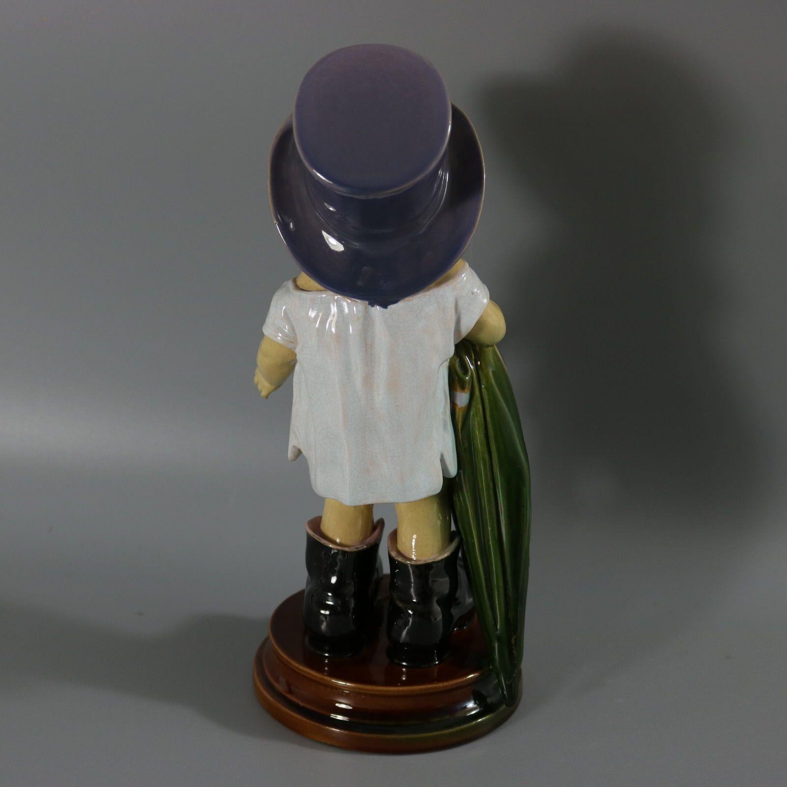 Brownfield Majolica Figure of a Child, Titled PAPA For Sale 1