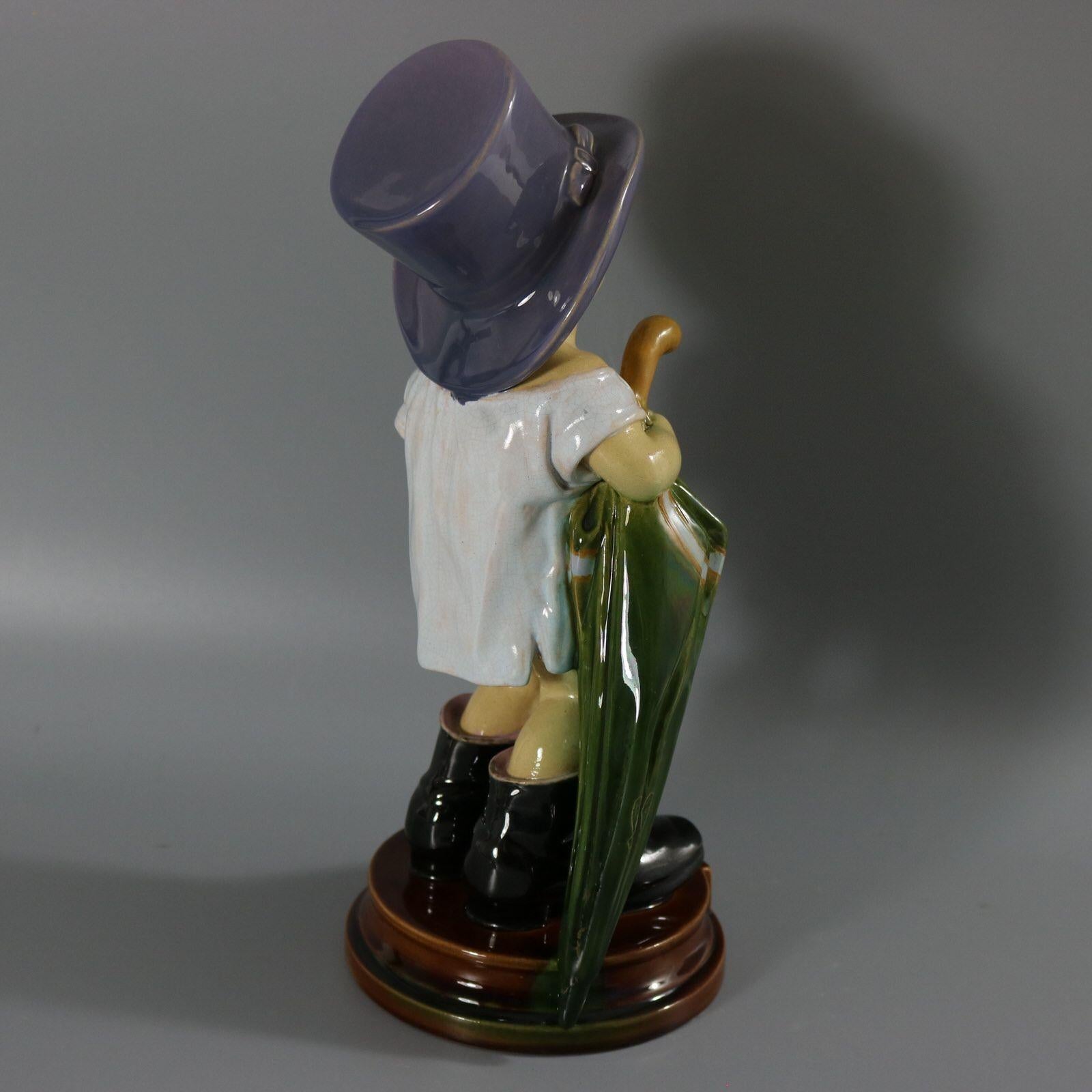 Brownfield Majolica Figure of a Child, Titled PAPA For Sale 2