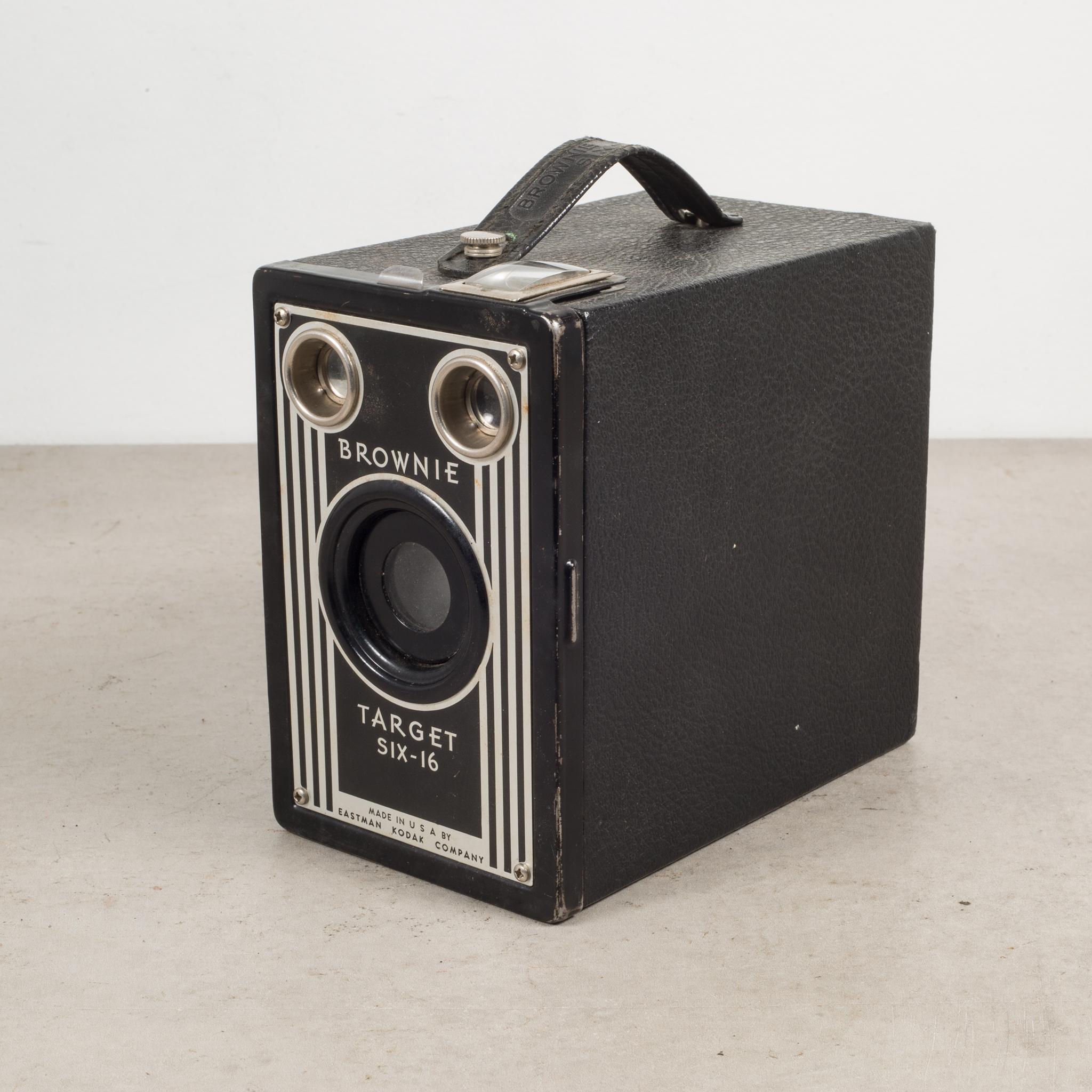 About:

This is an original leather Eastman Kodak brownie target six-6 box camera with original leather strap. This piece has retained its original finish with minimal structural damage. Camera may or may not work.

Creator: Eastman Kodak Camera