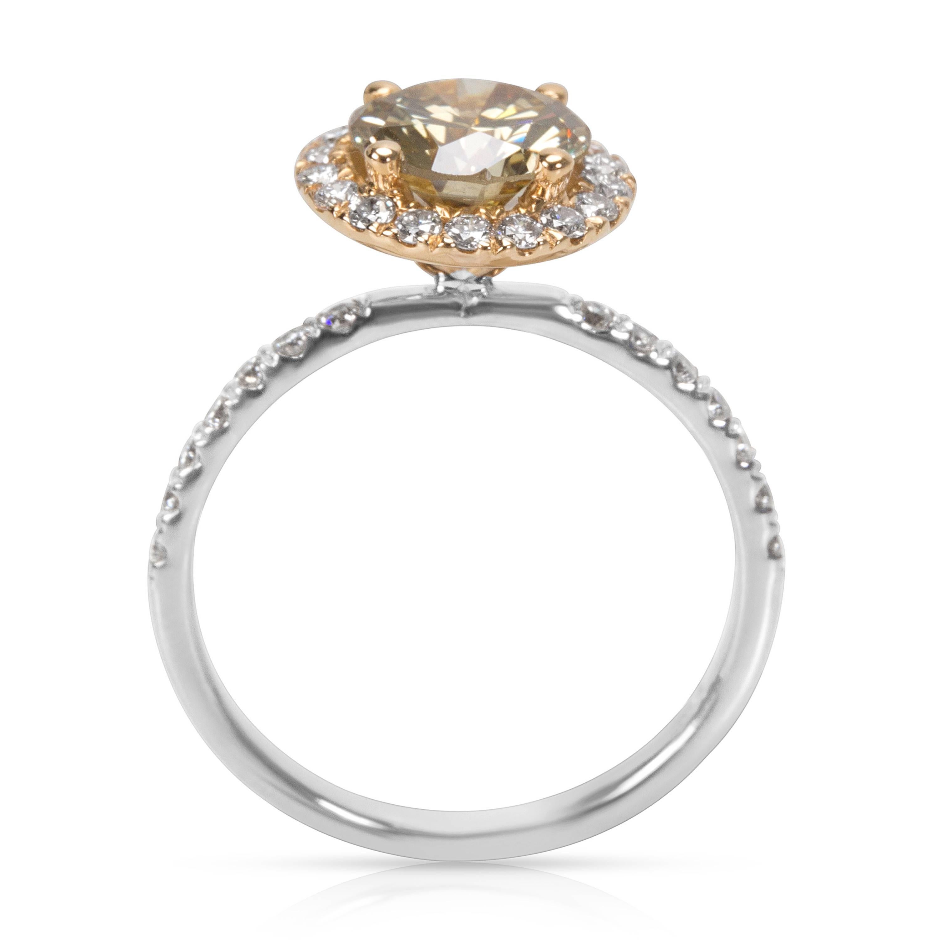 Round Cut GIA Certified Brownish Yellow Diamond Engagement Ring in 14KT Gold 2.08 Carat